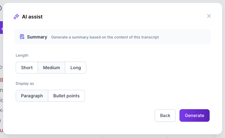 Transcription Summary Feature