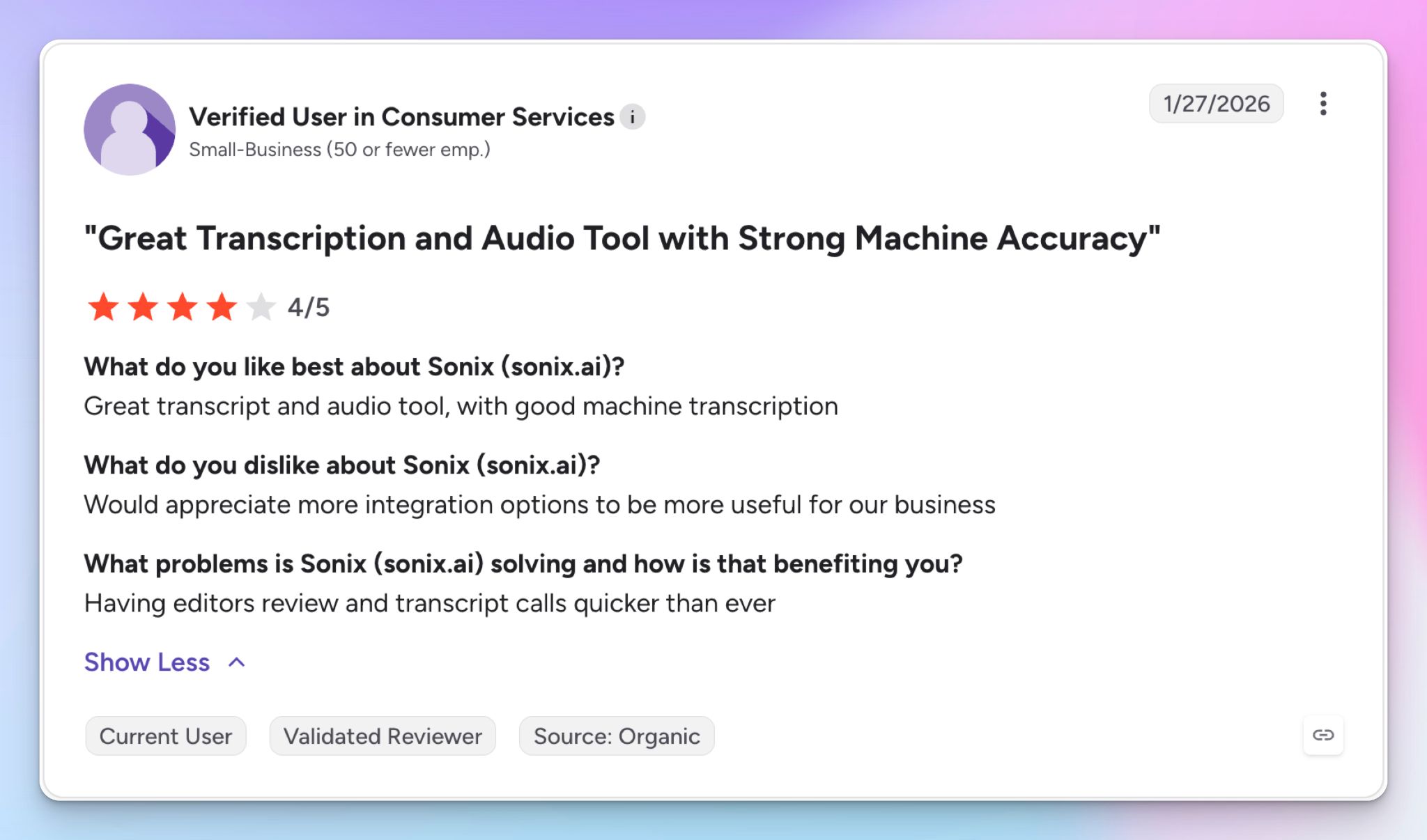 Sonix user review