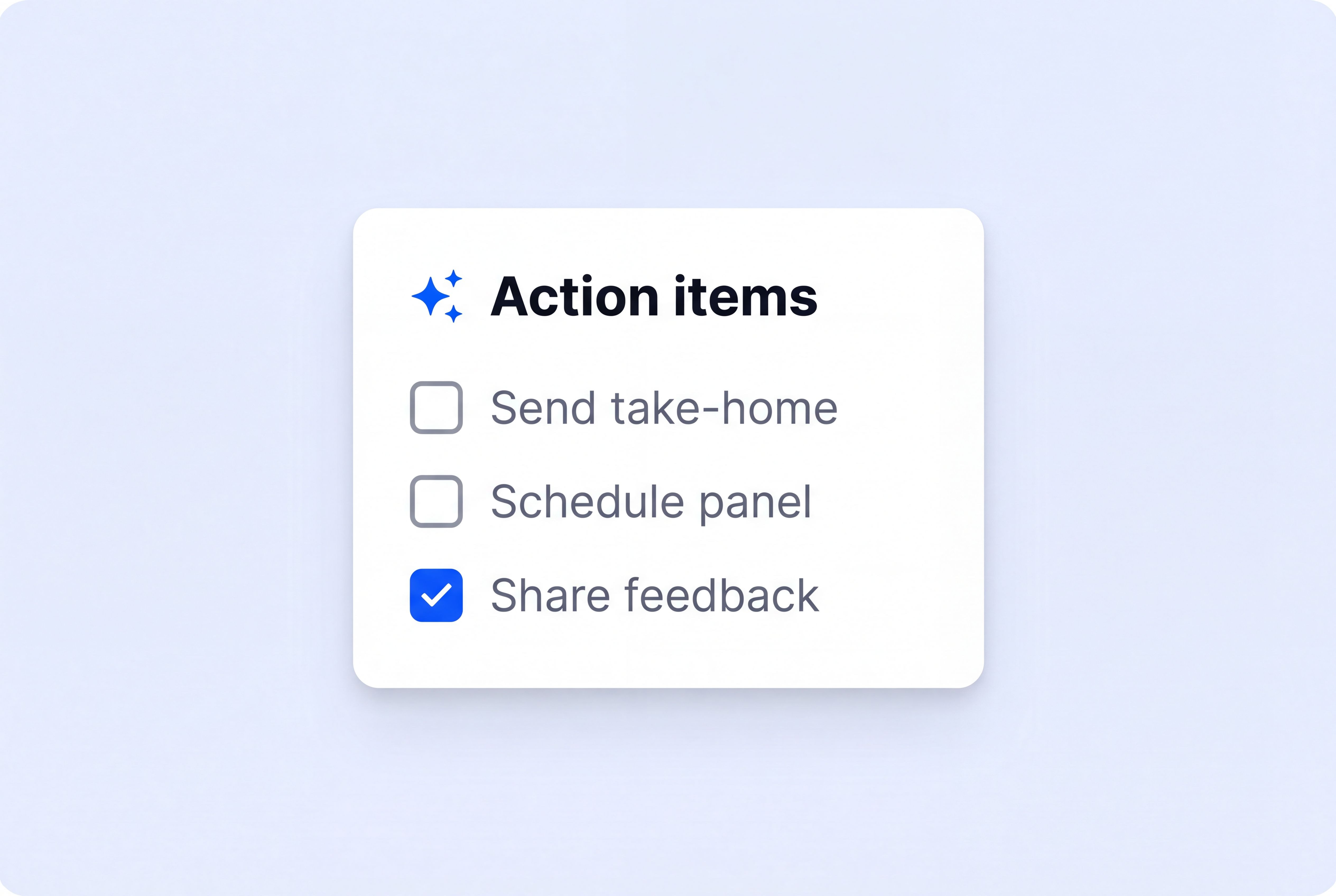 Action items mockup