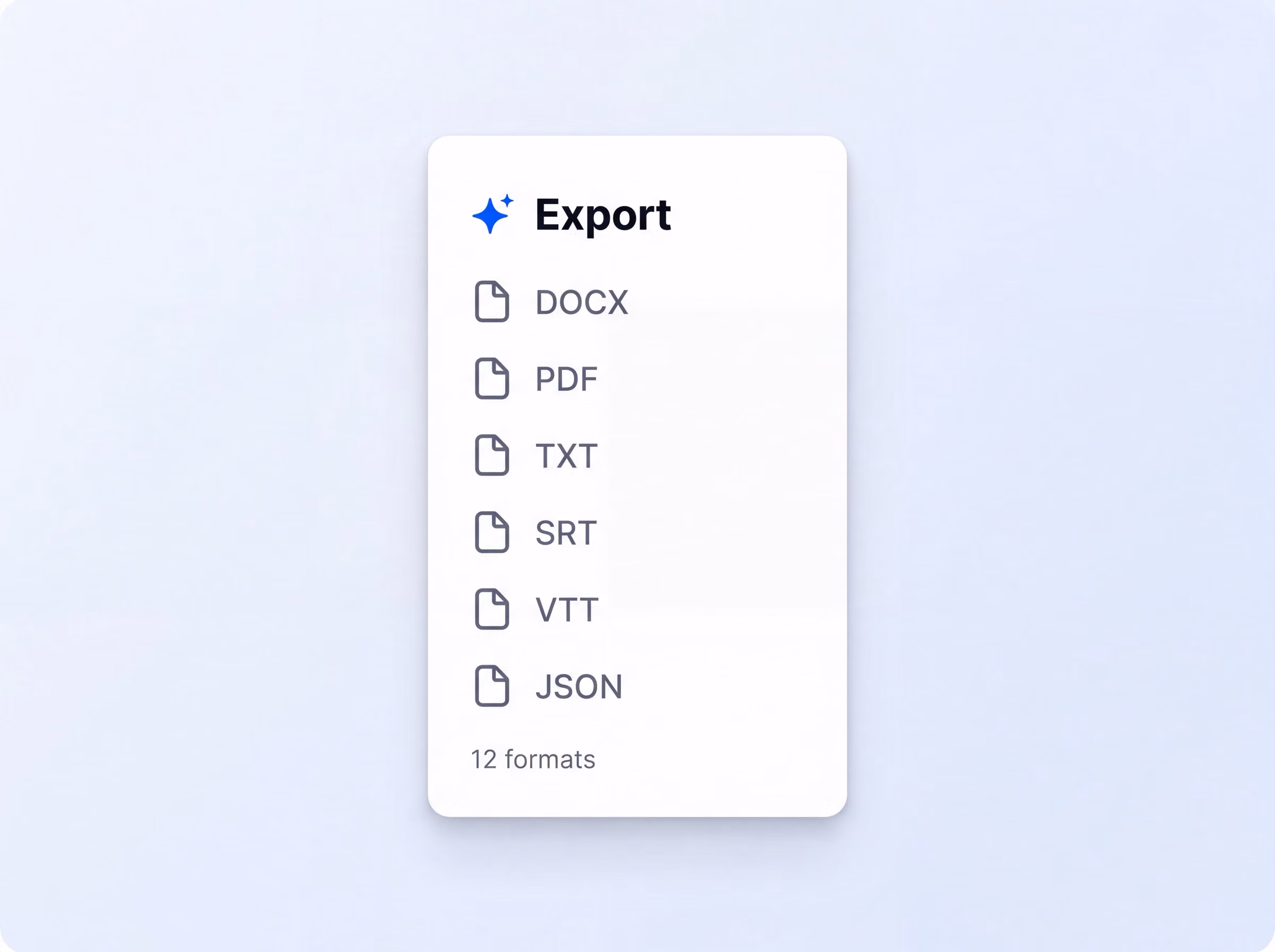 Export format menu in HappyScribe