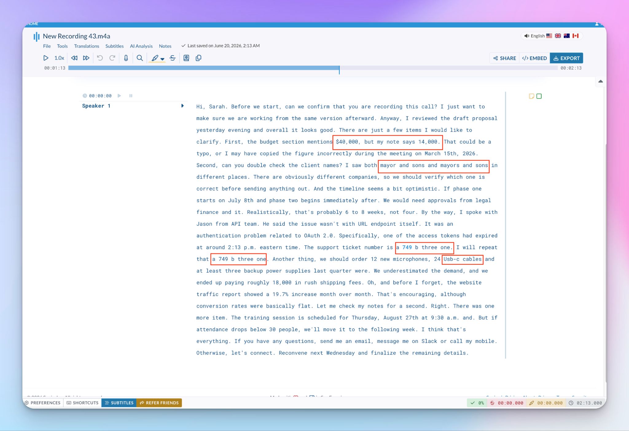 Sonix transcription struggles with accuracy even in normal audio