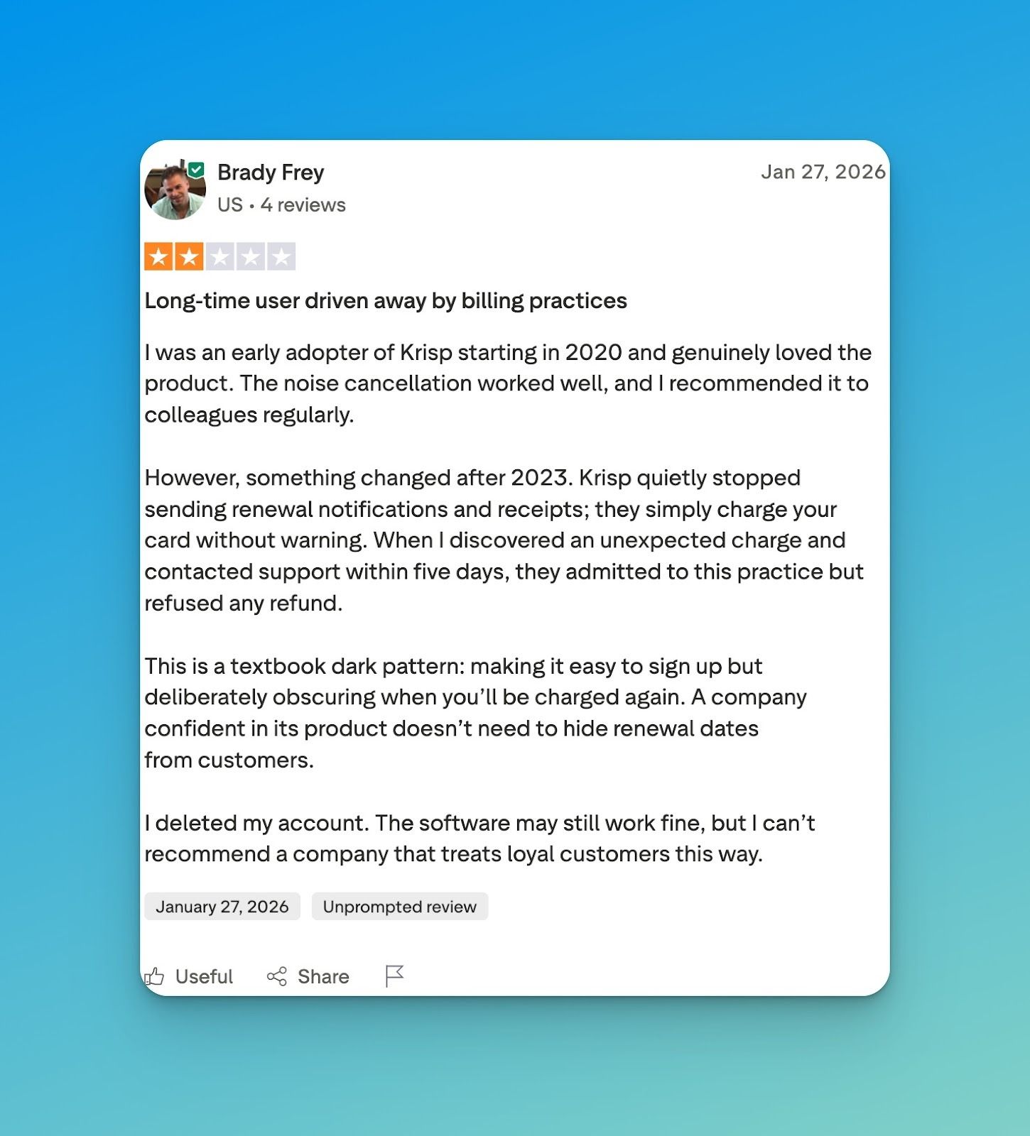 users experience unexpected charges in krisp