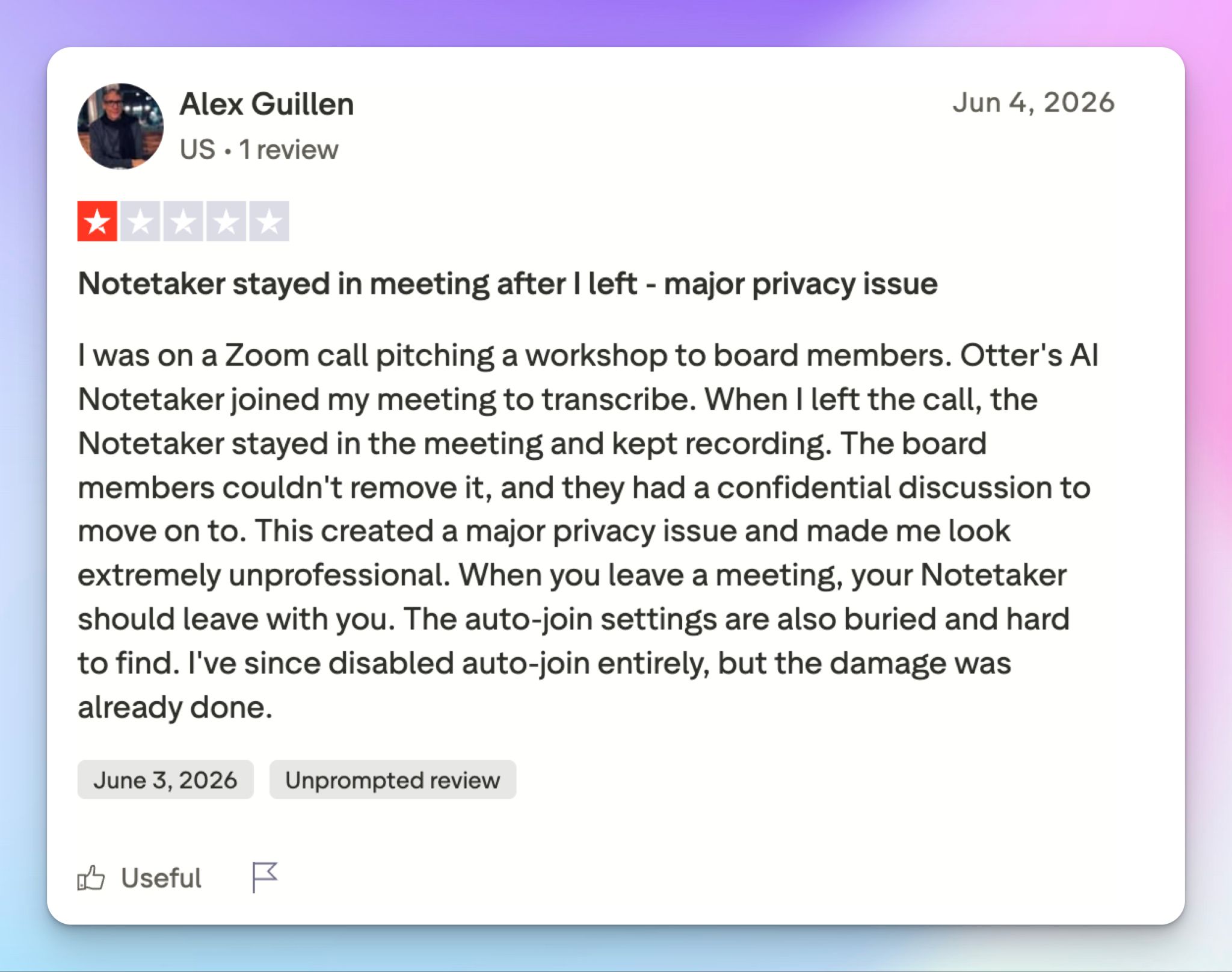 Otter ai user review on note taker's privacy risk