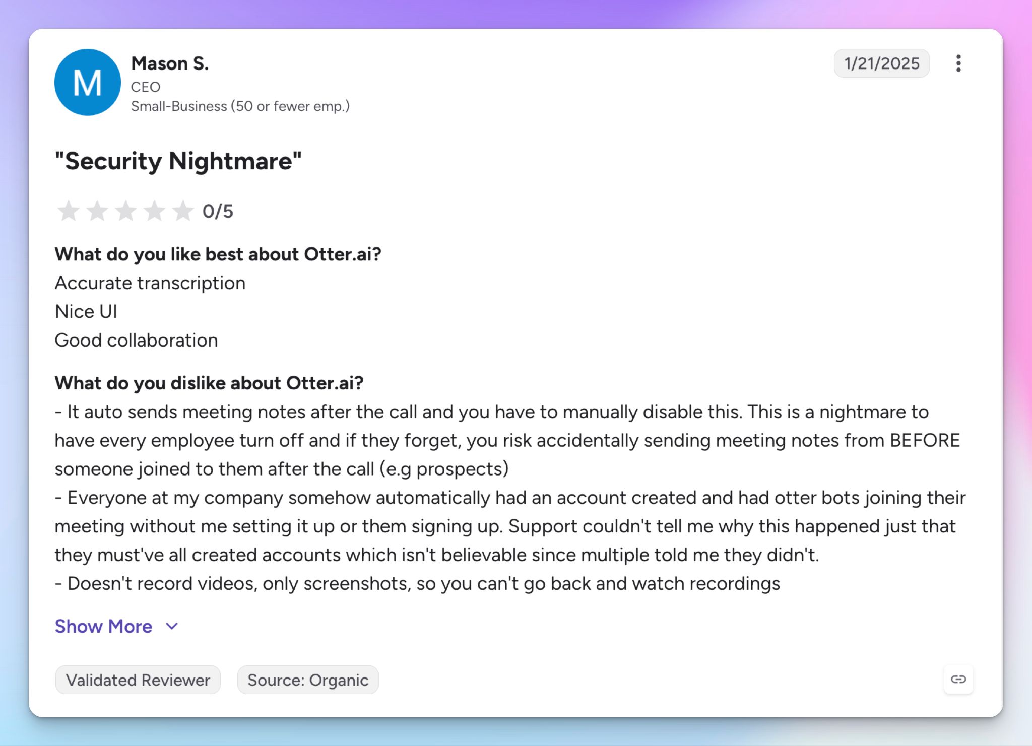 Otter ai user review on security issues