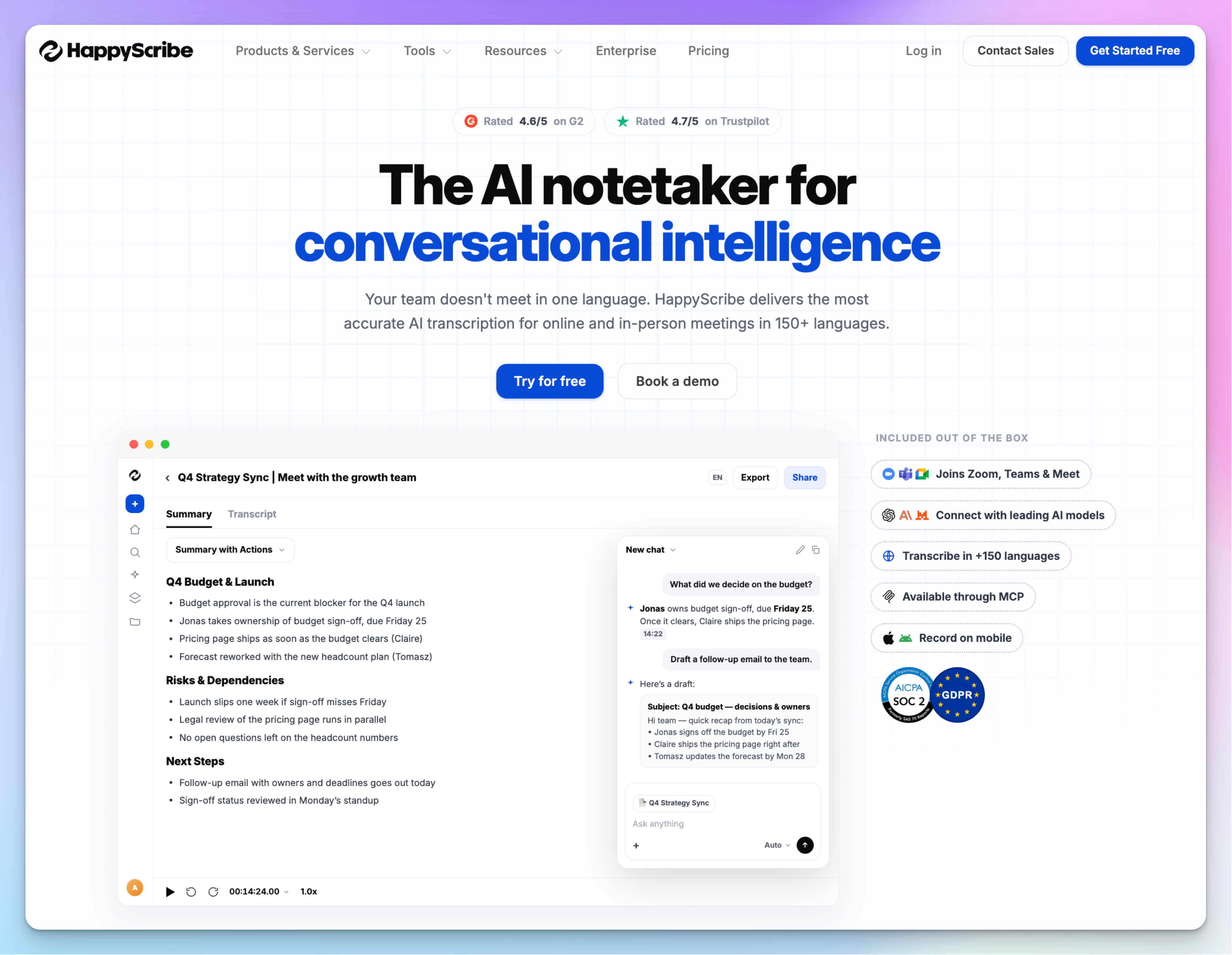 HappyScribe is the best meeting productivity tool