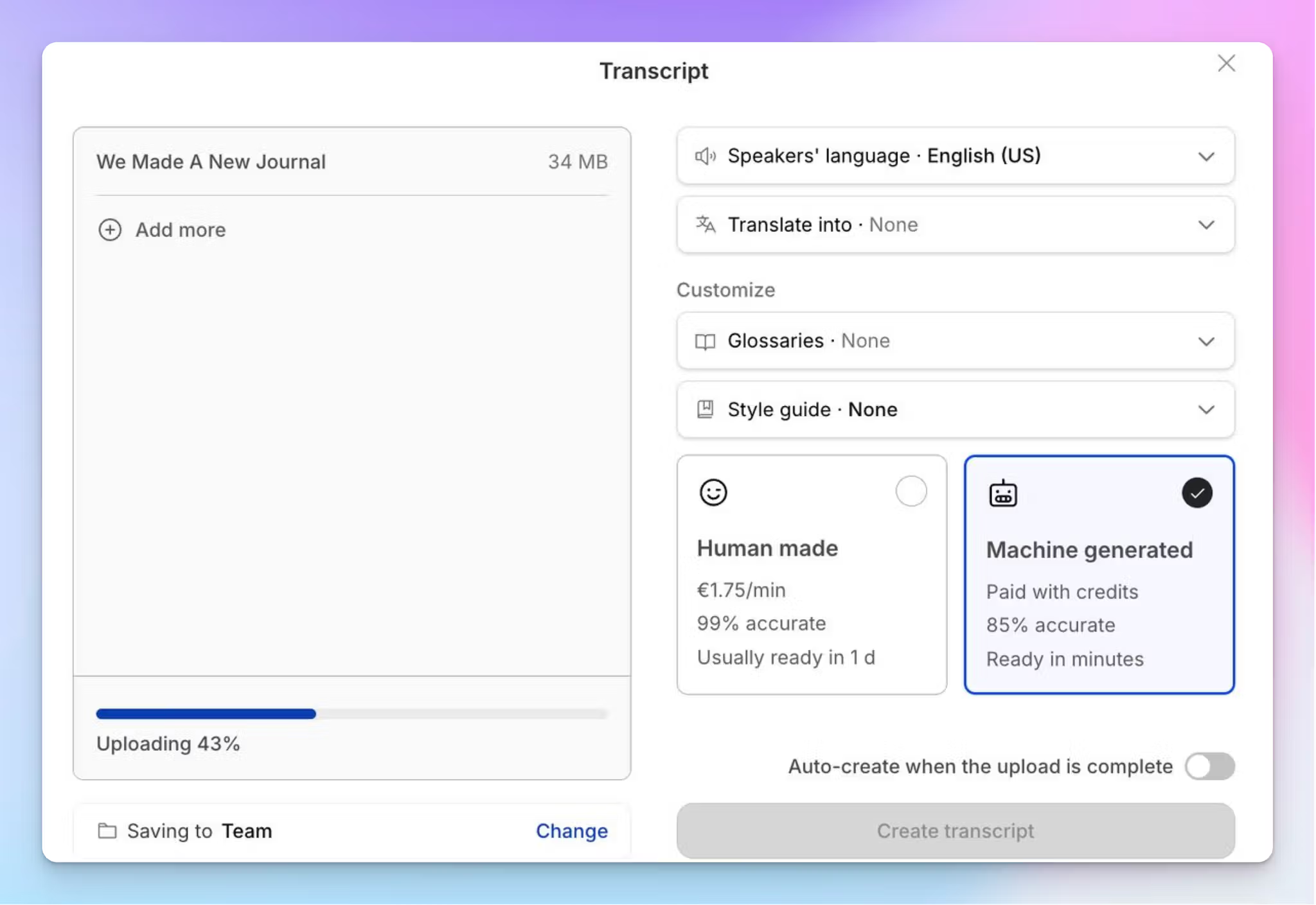 HappyScribe offers AI transcription across 150+ languages and dialects