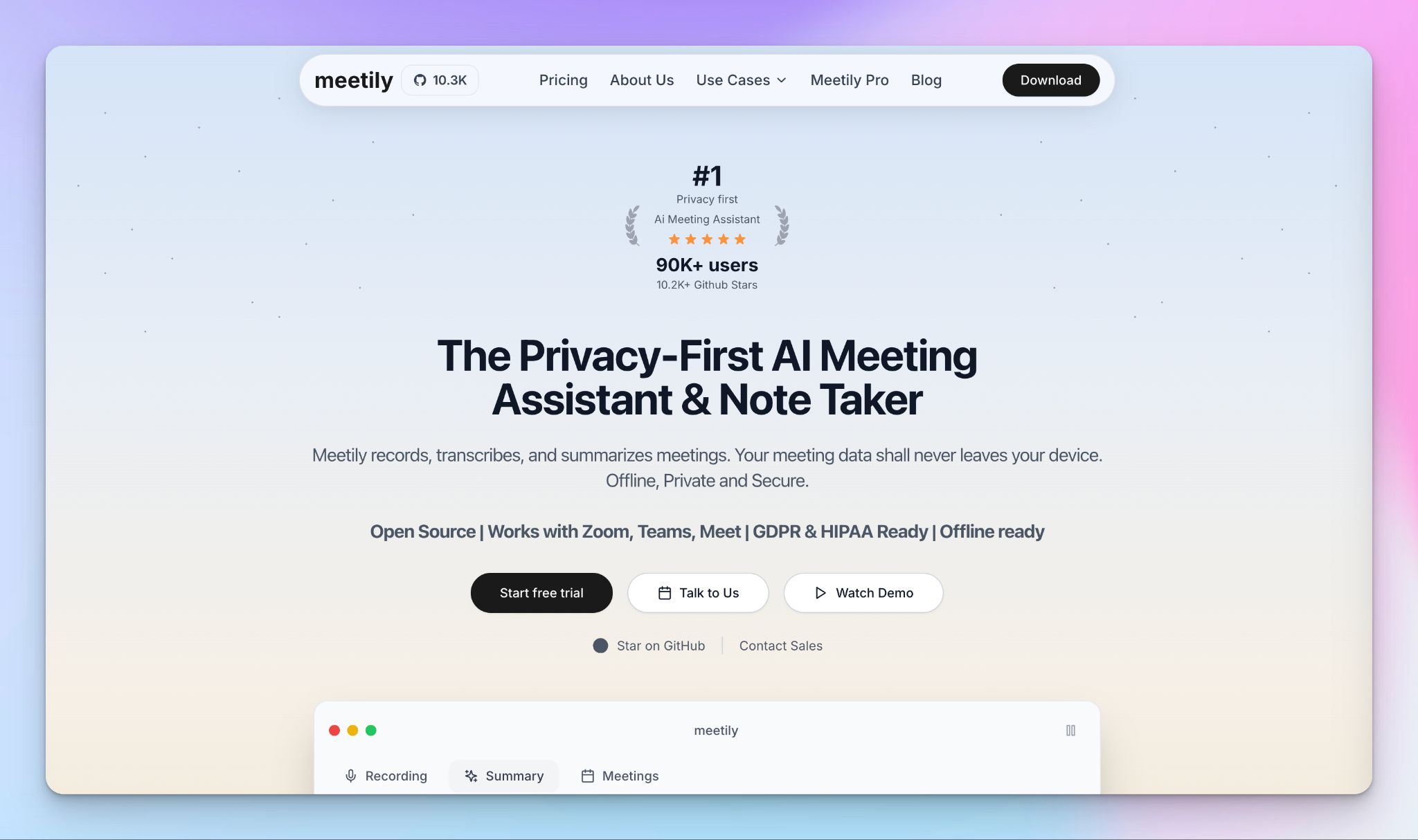Meetily bot-free AI note taker