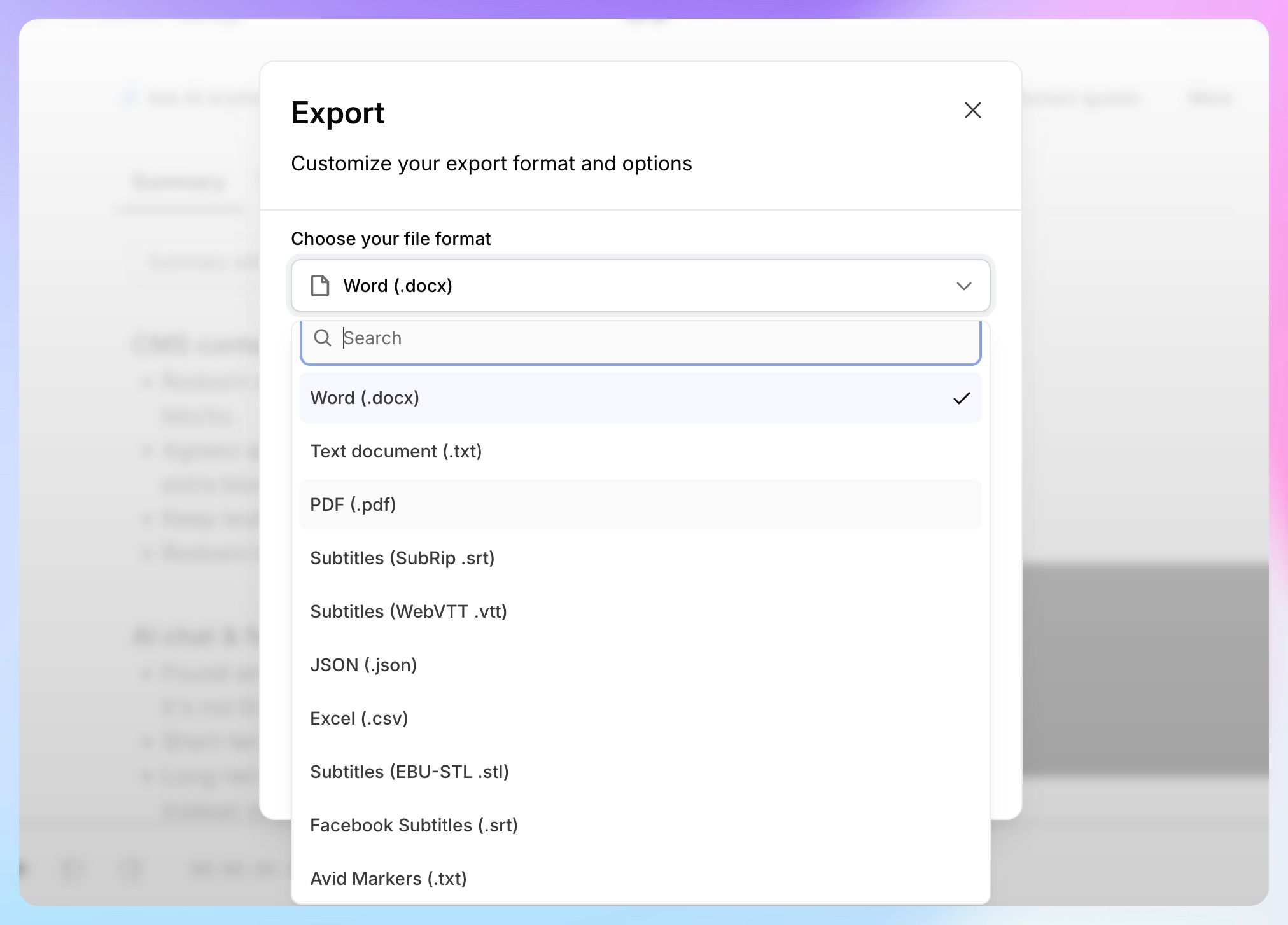 HappyScribe offers multiple export formats