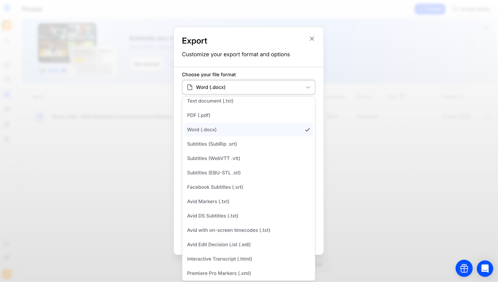 export formats happyscribe