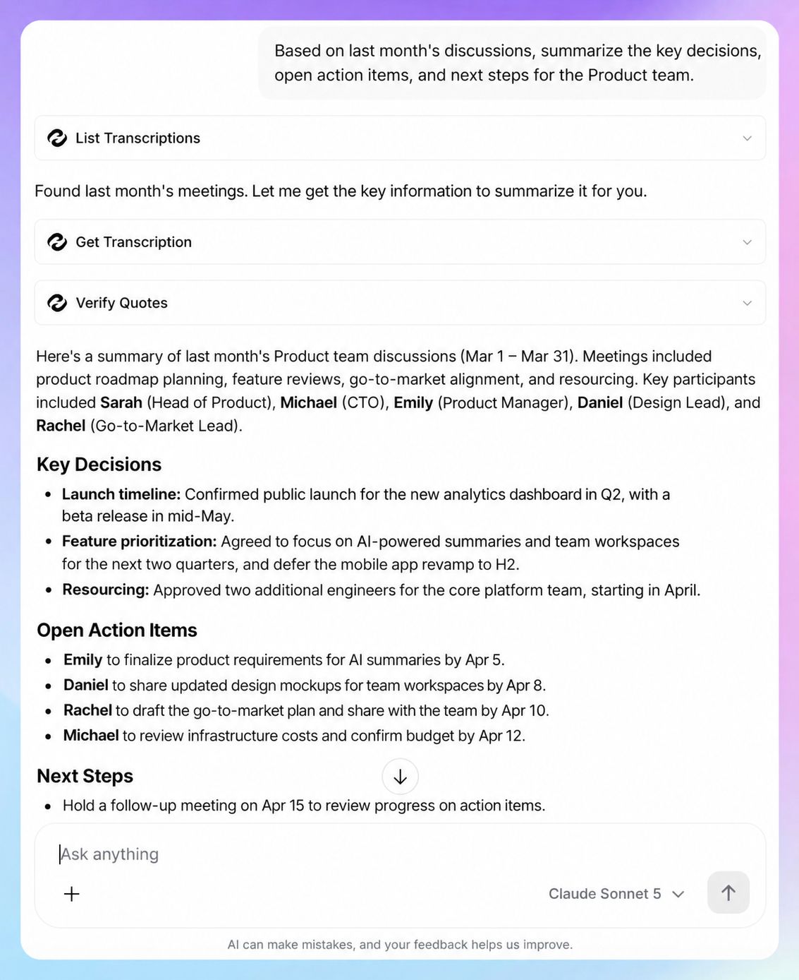 Query across multiple meetings using HappyScribe AI Chat