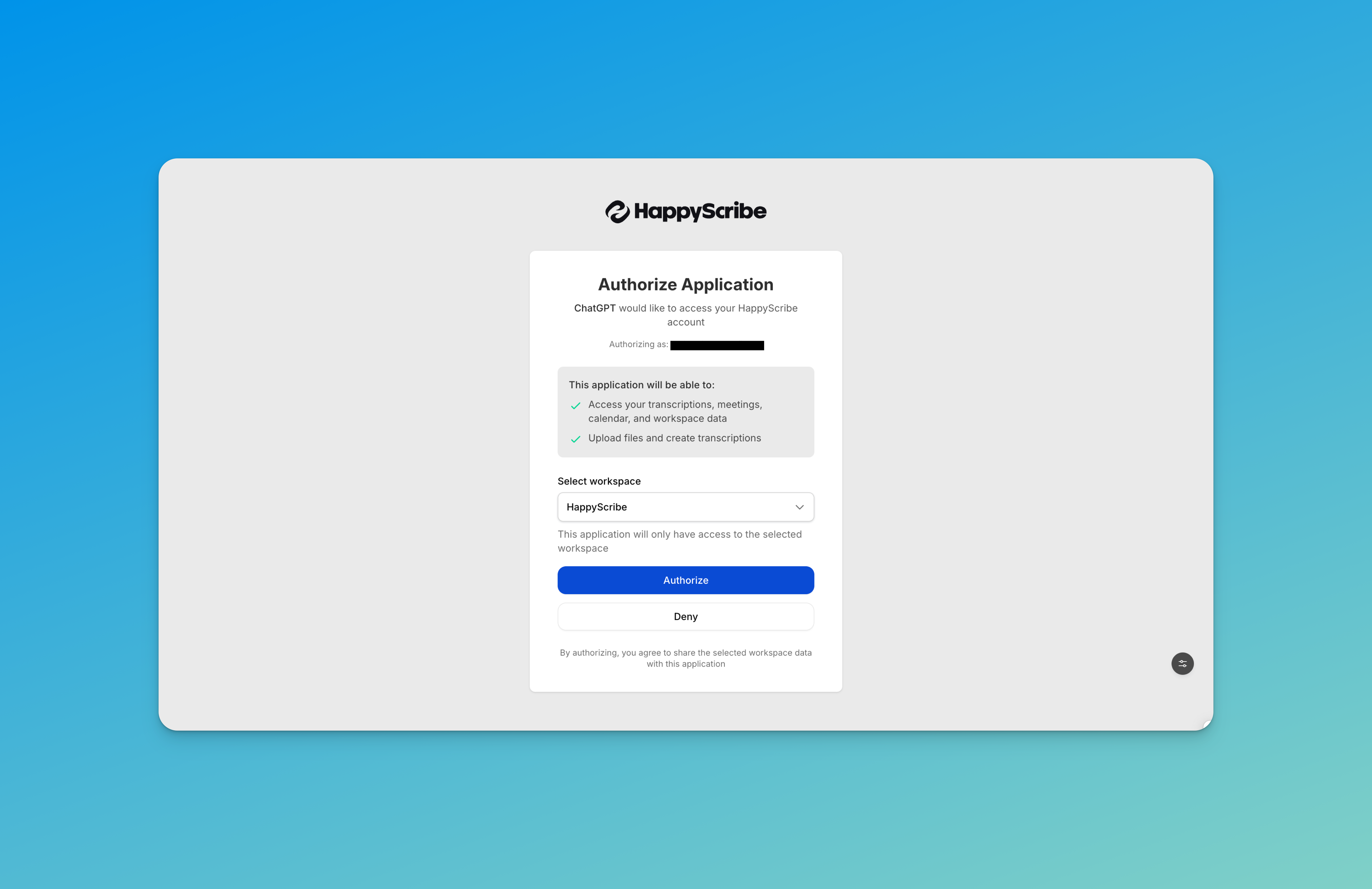 Step 3:  Sign in to your HappyScribe account and authorize access. You are ready to go!