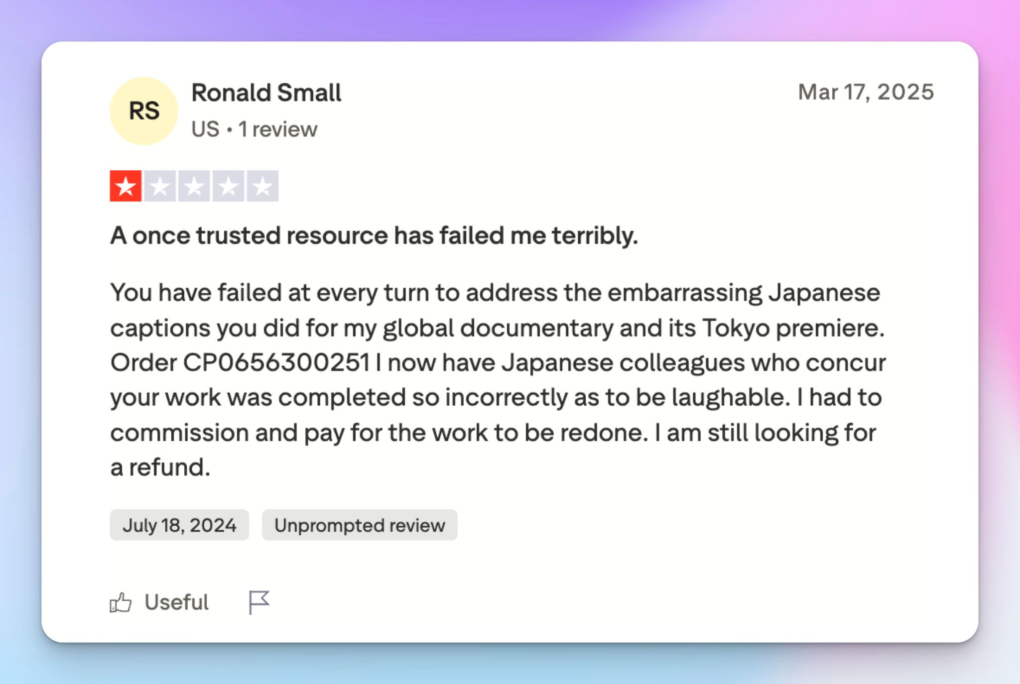 Users review Rev's transcript as inaccurate