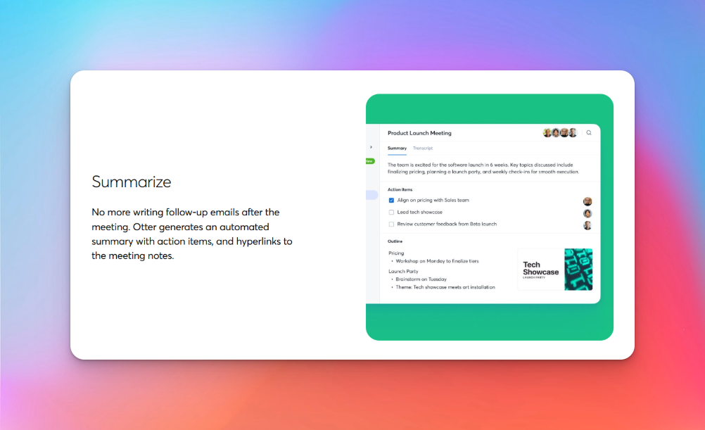An image showing summarization features of Otter AI.