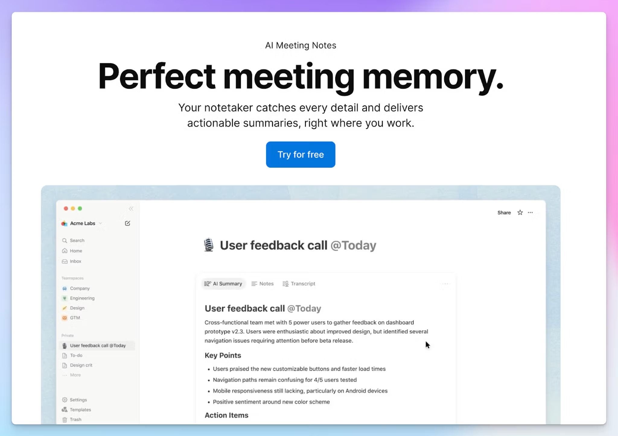 Notion AI is a Fellow alternative for AI meeting notes