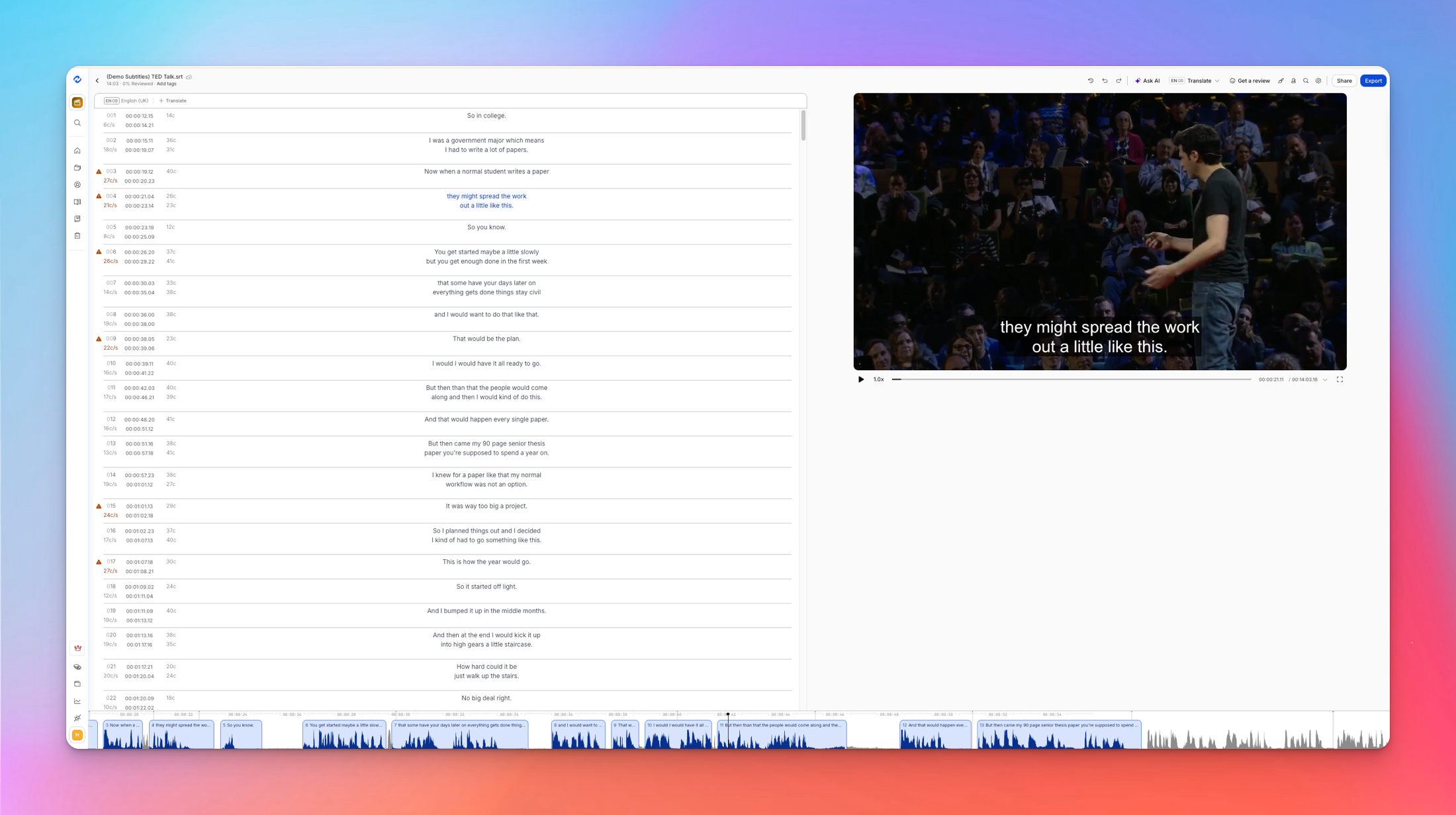 happyscribe user interface