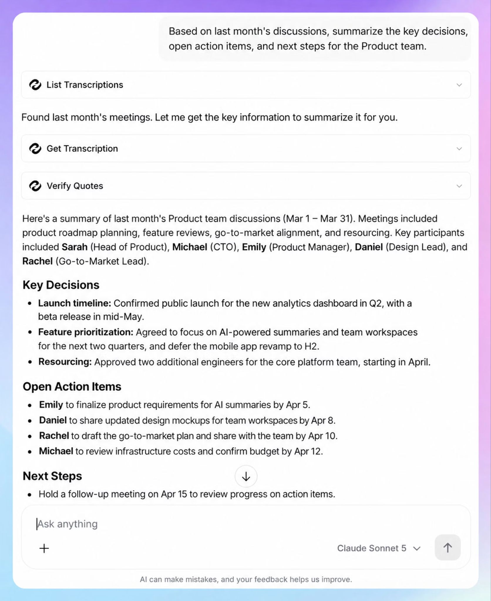 Extract insights and action items with HappyScribe AI Chat