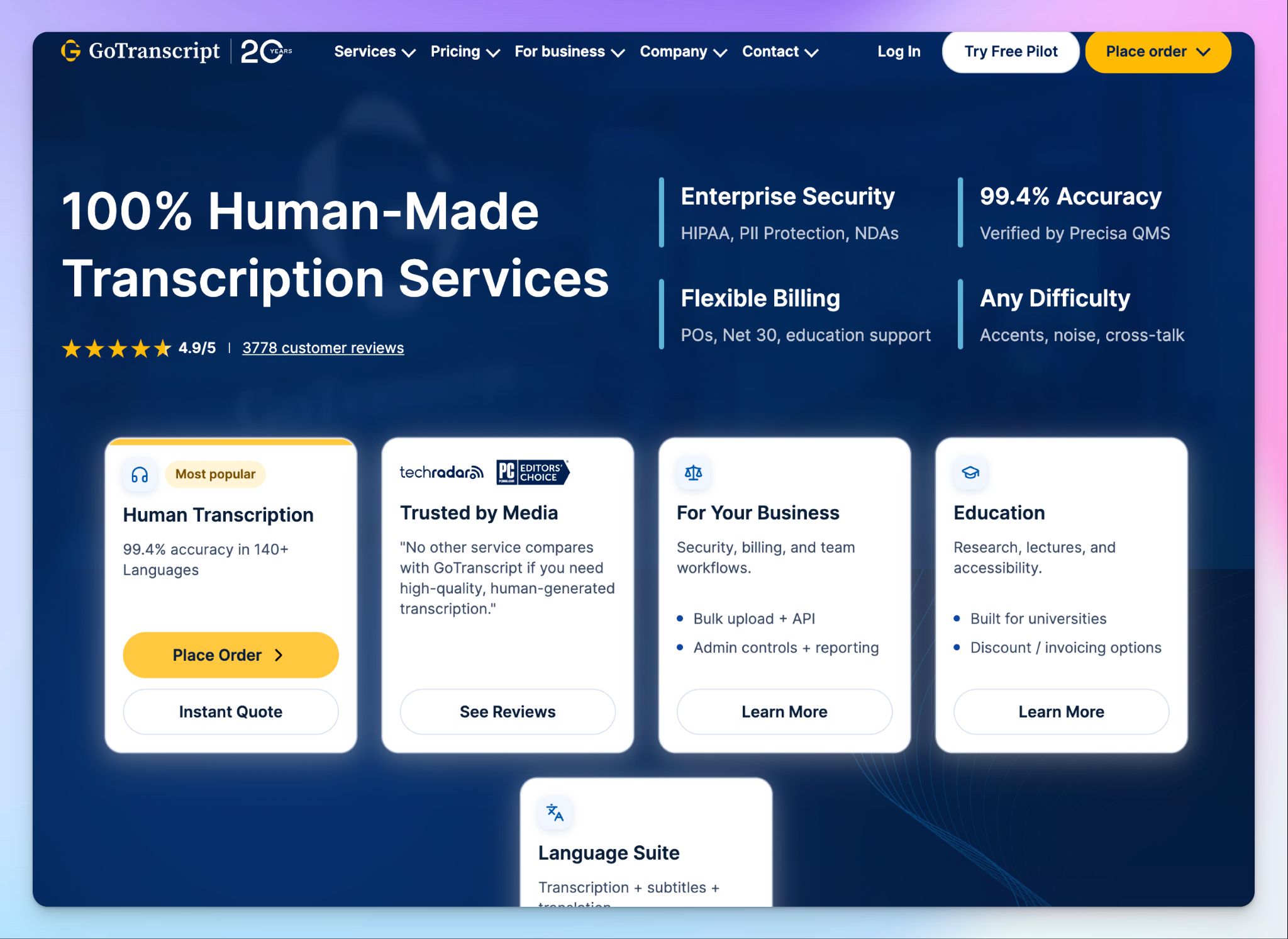 GoTranscript es un servicio de transcripción multilingüe