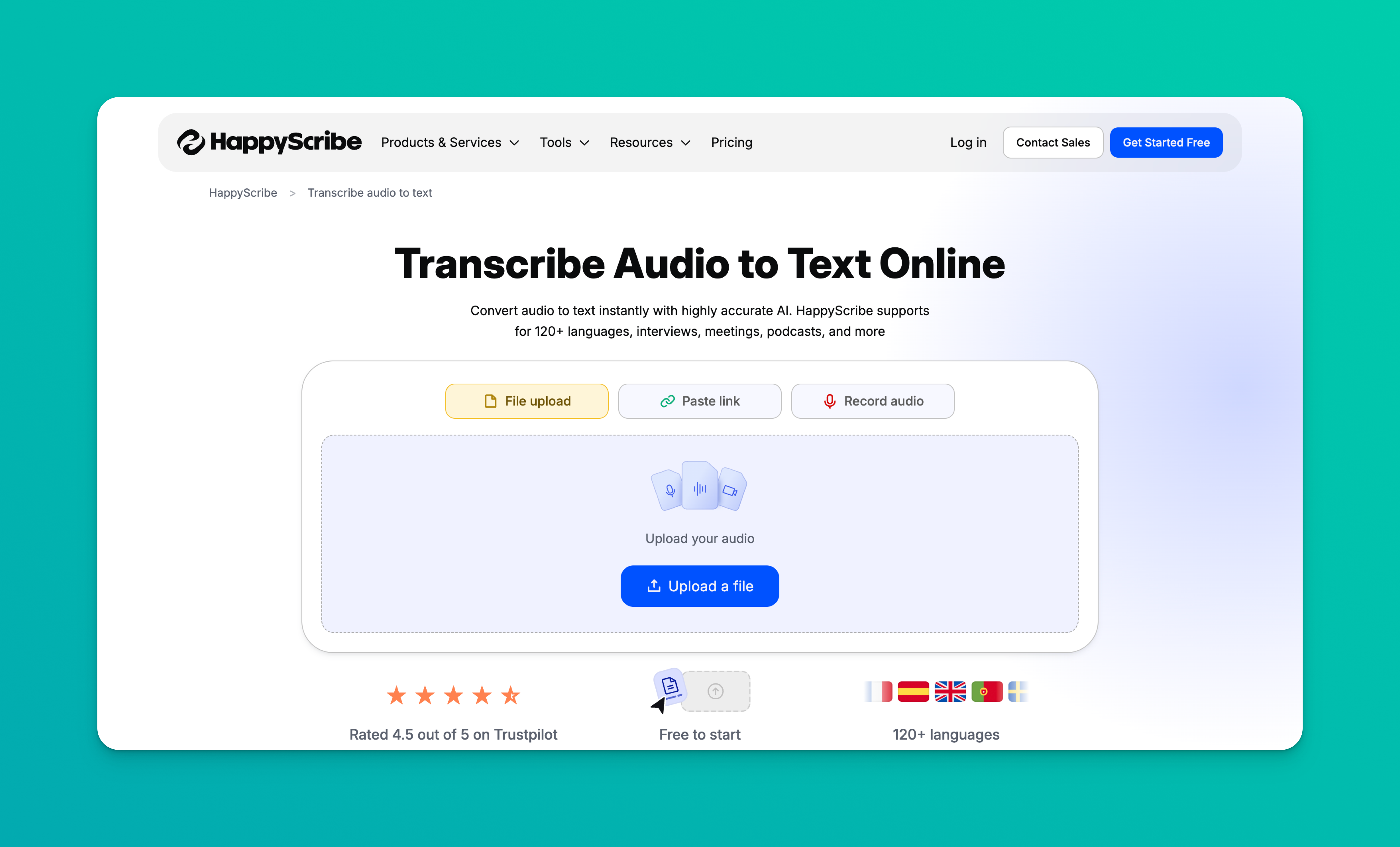 HappyScribe speech to text website 