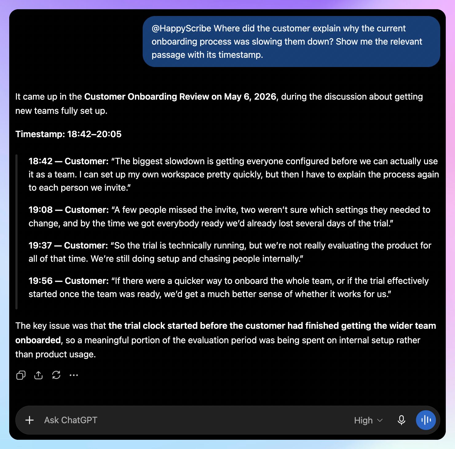 Ask questions related to your meetings to HappyScribe, directly within ChatGPT