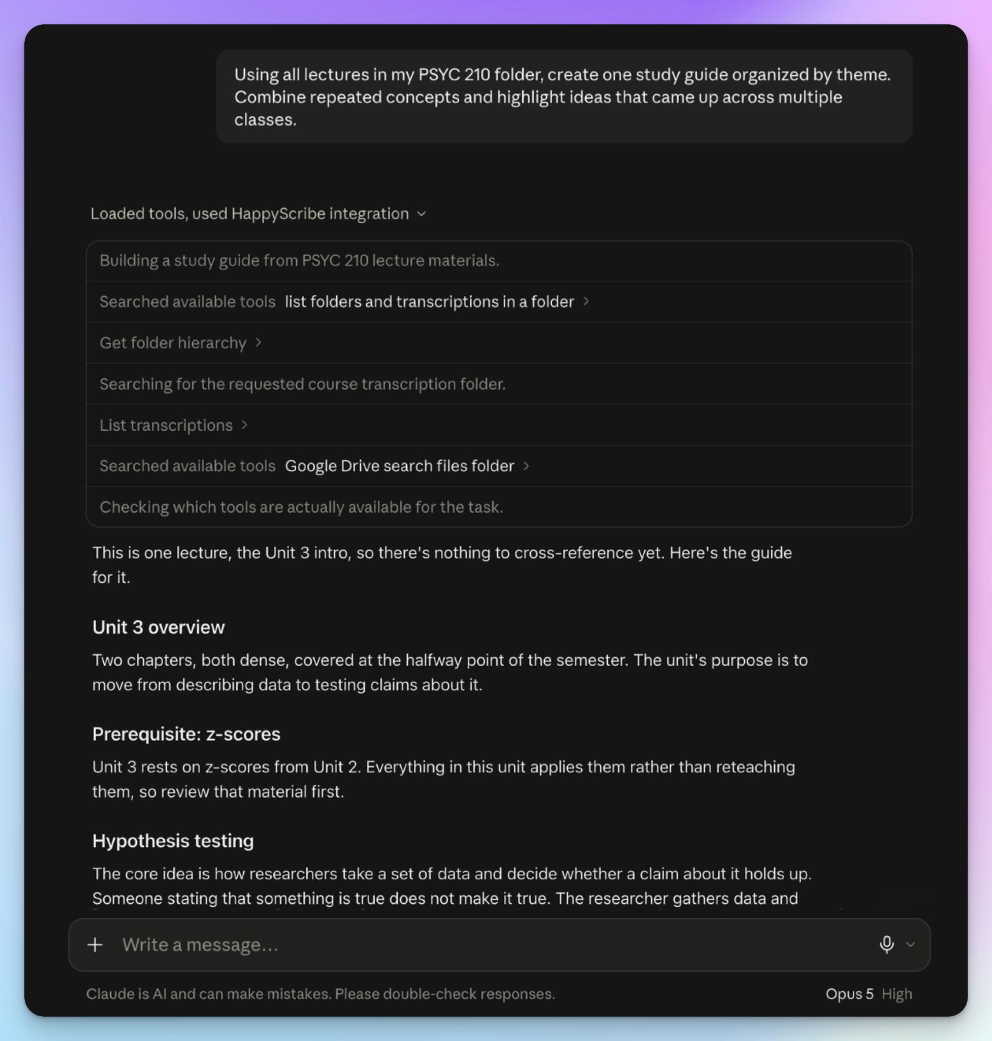 Teachers use HappyScribe's Claude connector for study guides