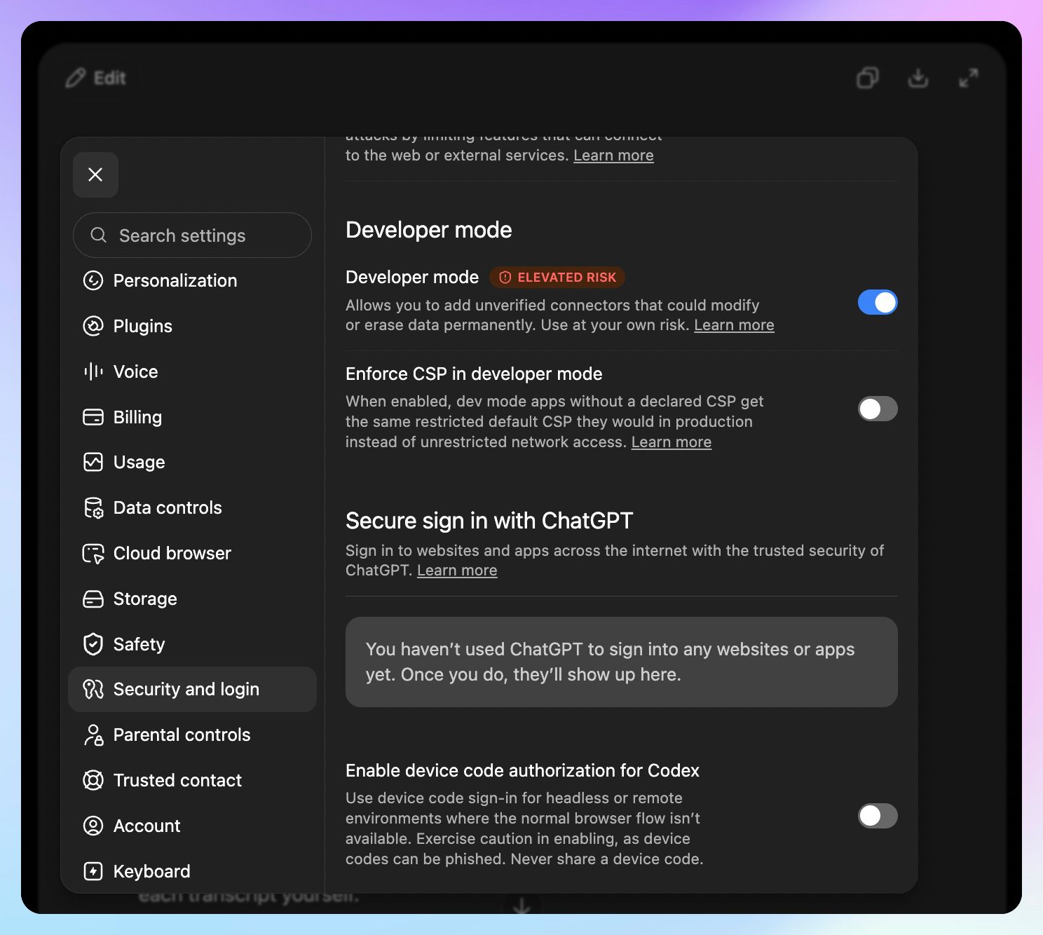 Turn on Developer mode in ChatGPT
