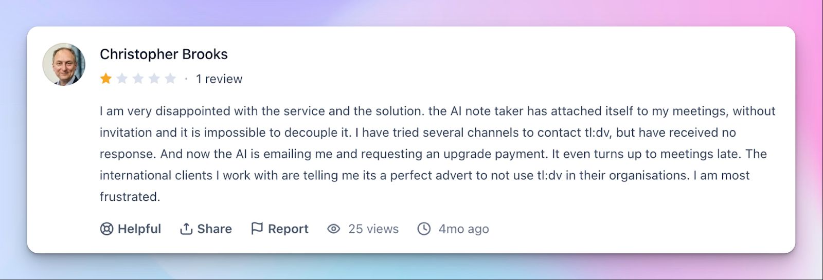 tl;dv user complaints against intrusive meeting bot