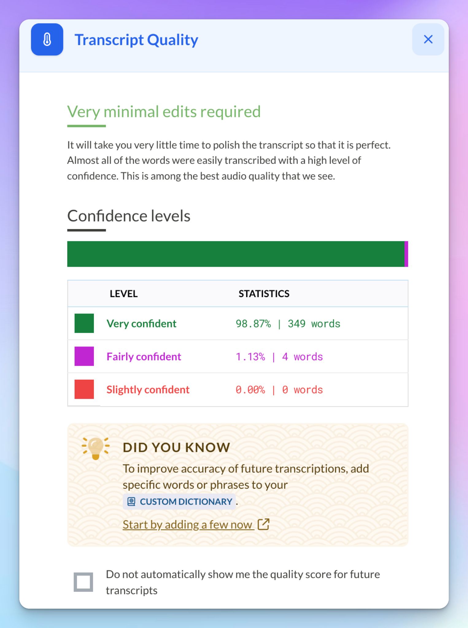 Sonix transcription quality scorecard