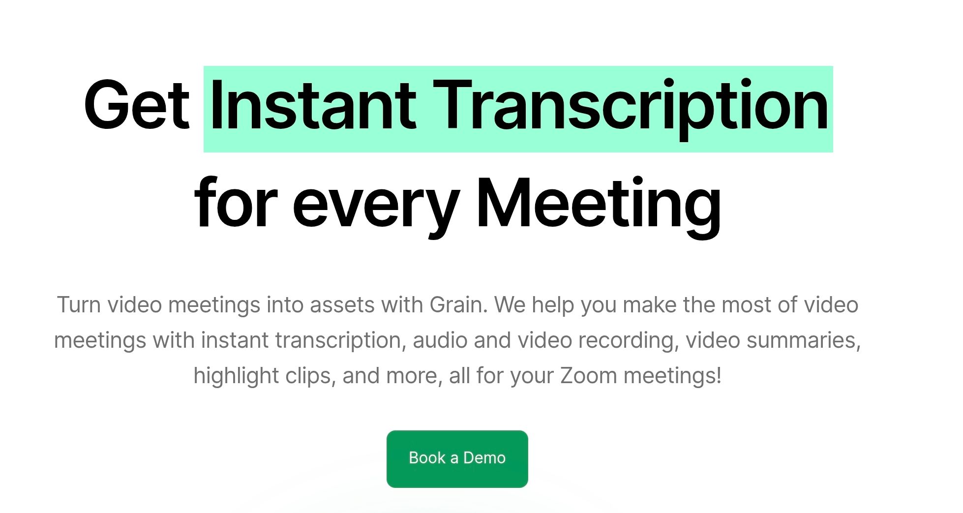 An image showing the website of Grain, one of the top transcription tools for Zoom meetings and webinars