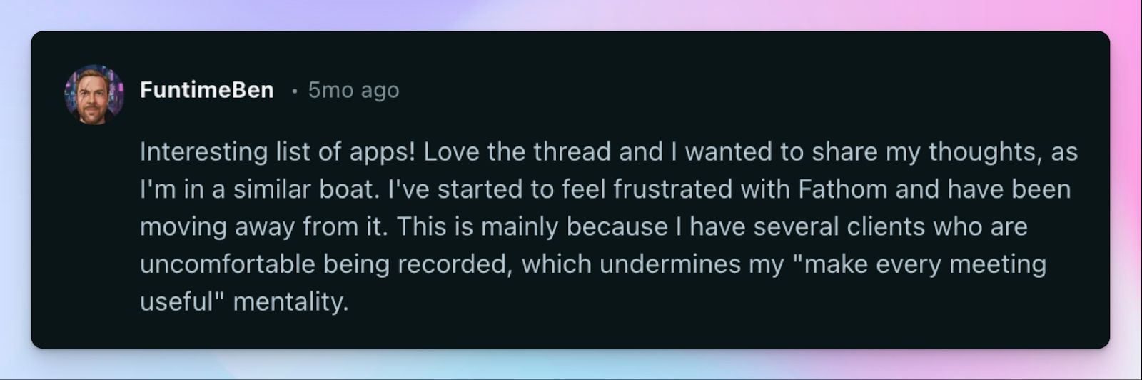Fathom doesn't support bot-free, in-person meetings