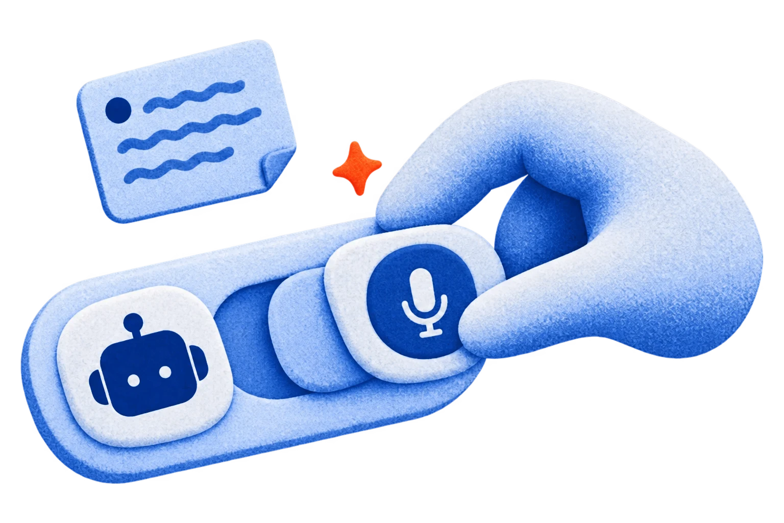 Hand die een schakelaar omzet tussen een vergaderbot-icoon en een microfoon, voor opnemen met of zonder bot