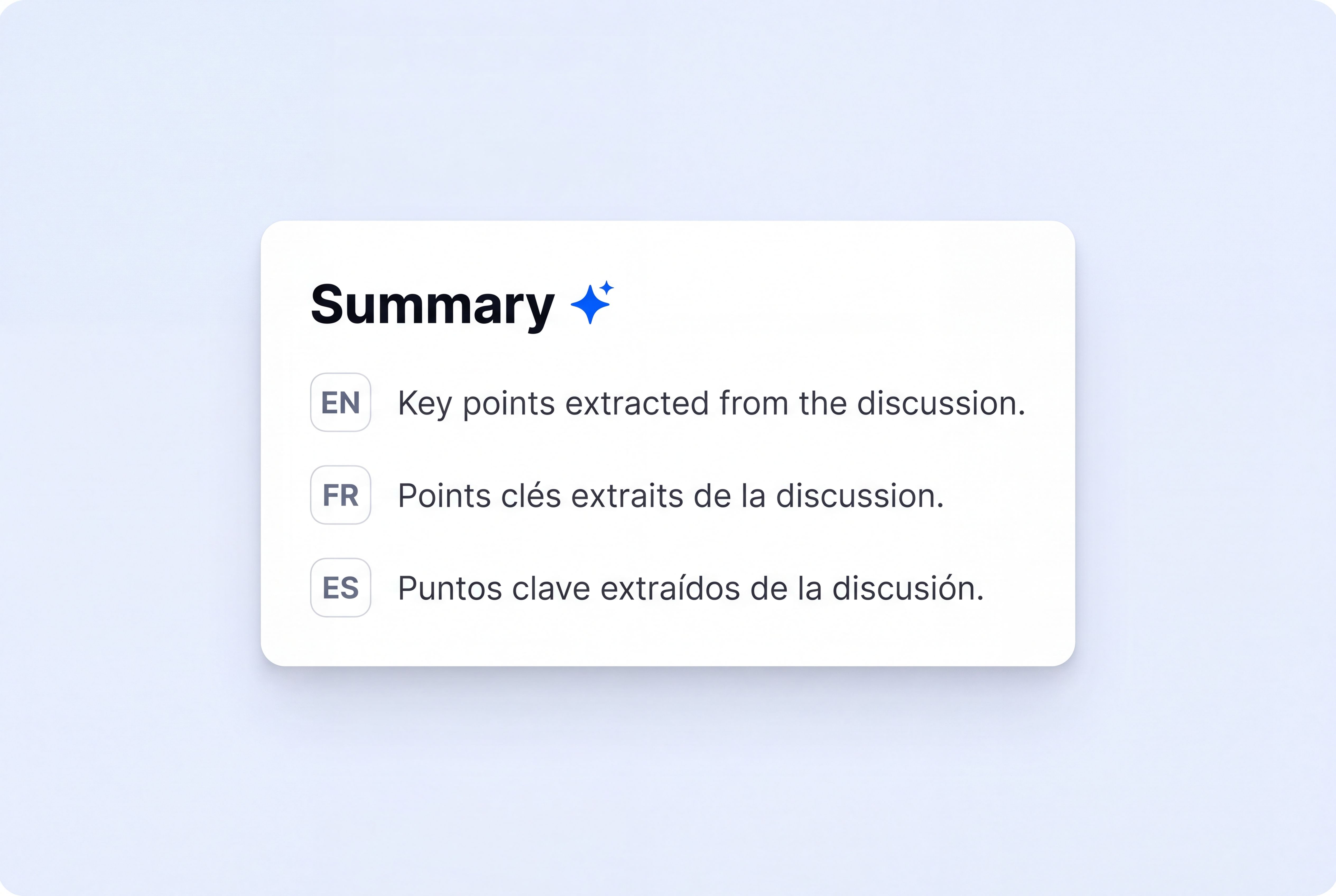 Multi-language summaries mockup