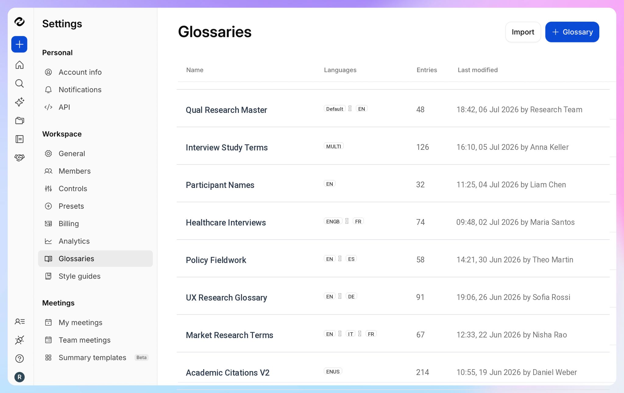HappyScribe lets you add Custom Glossaries for specialized industry terminology
