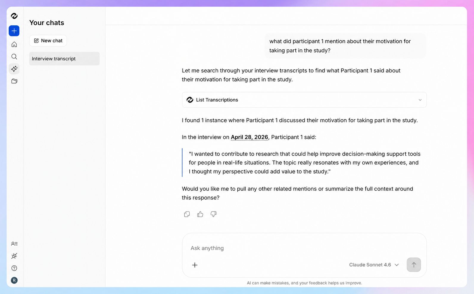 HappyScribe AI Chat surfaces deep insights from your transcripts