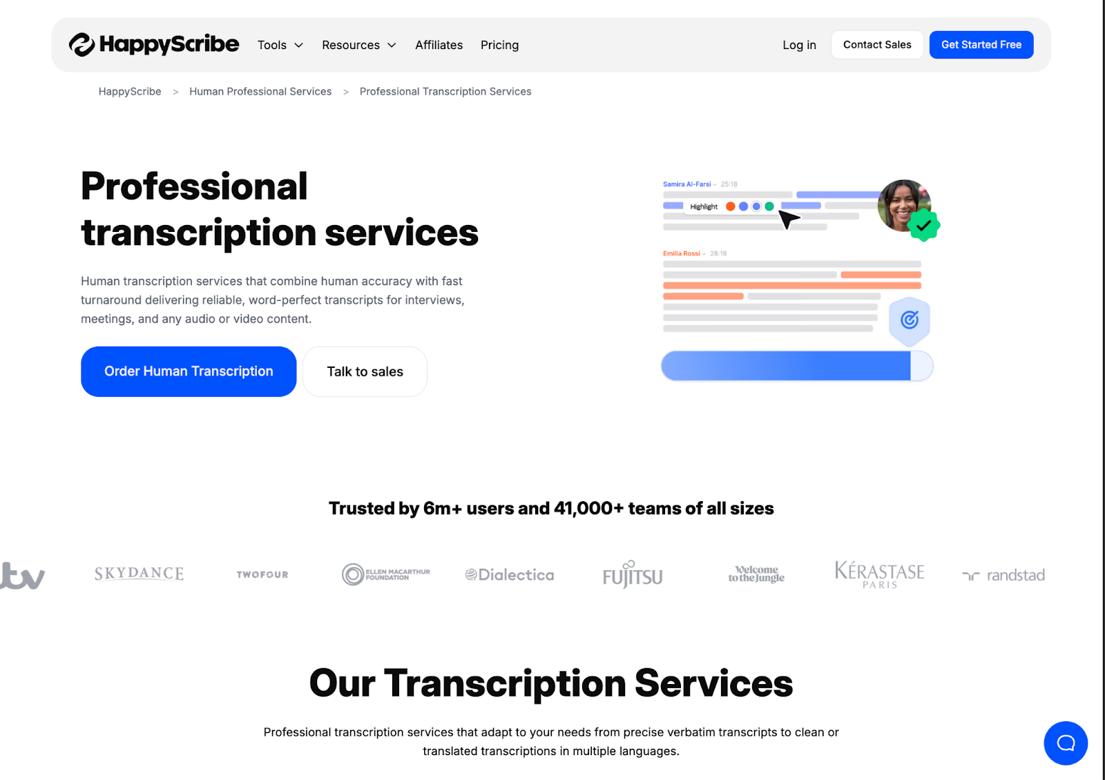 HappyScribe: servicios profesionales de transcripción