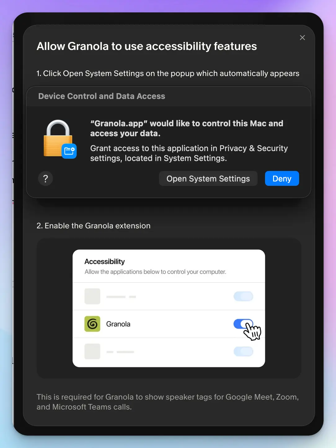 Granola AI needs invasive and complex device permissions to detect speaker labels