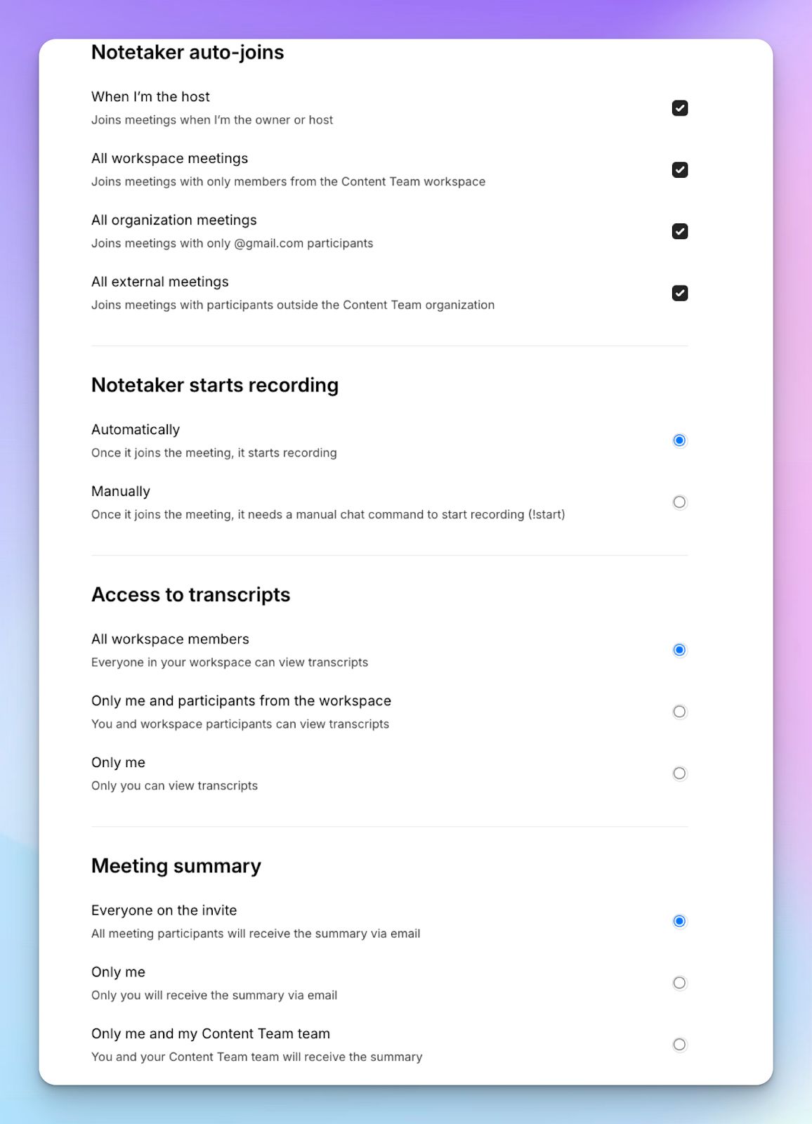 HappyScribe AI note taker bot works just the way you configure it