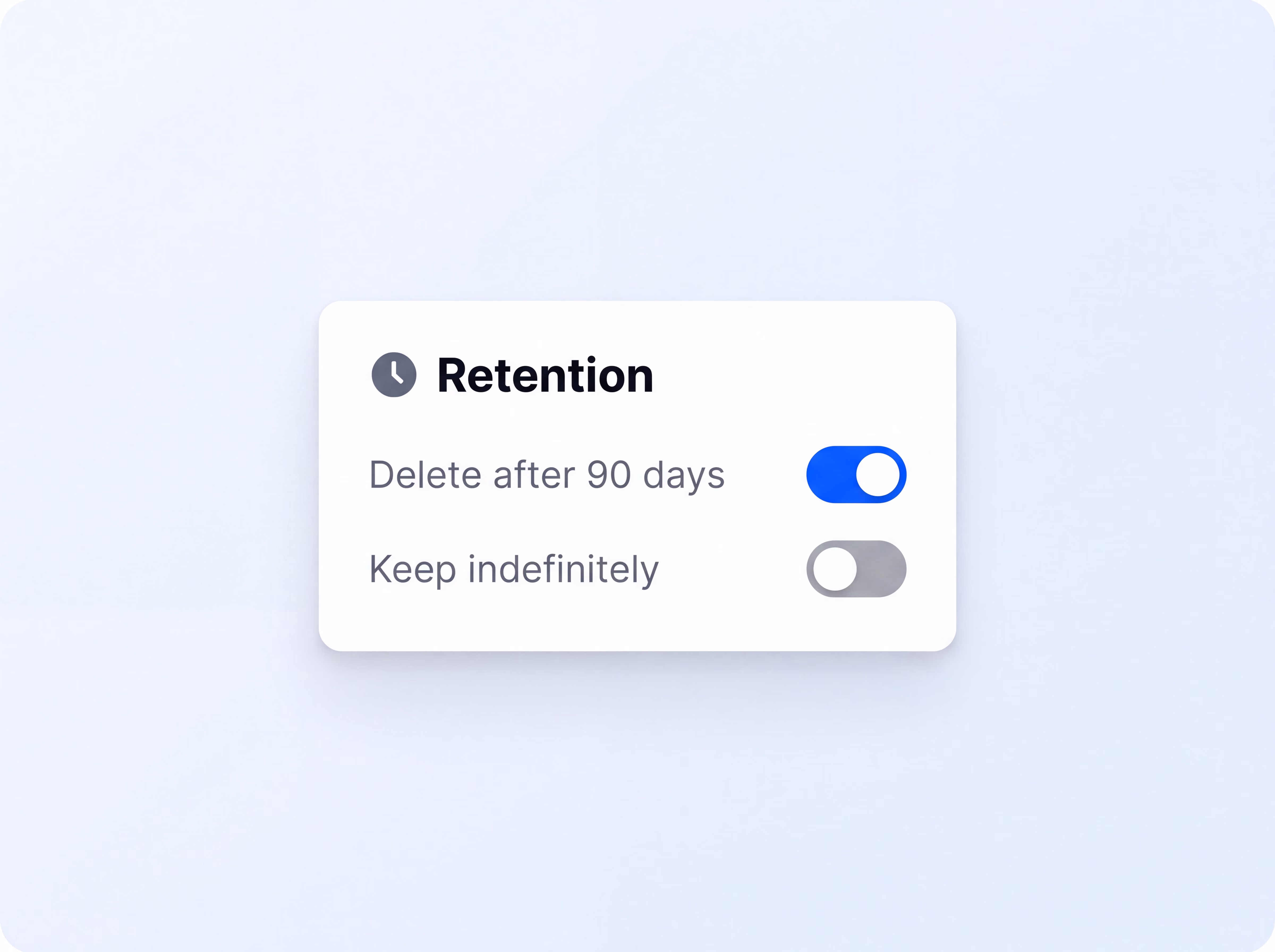 Retention settings panel in HappyScribe