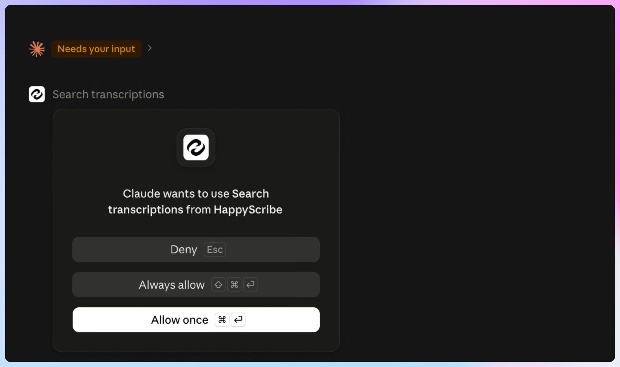 Claude può accedere solo a ciò che gli permetti di vedere nel tuo account HappyScribe