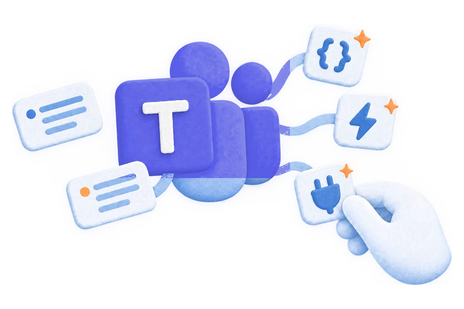 Microsoft Teams icon connected to API, automation and integration icons, showing flexibility beyond Microsoft