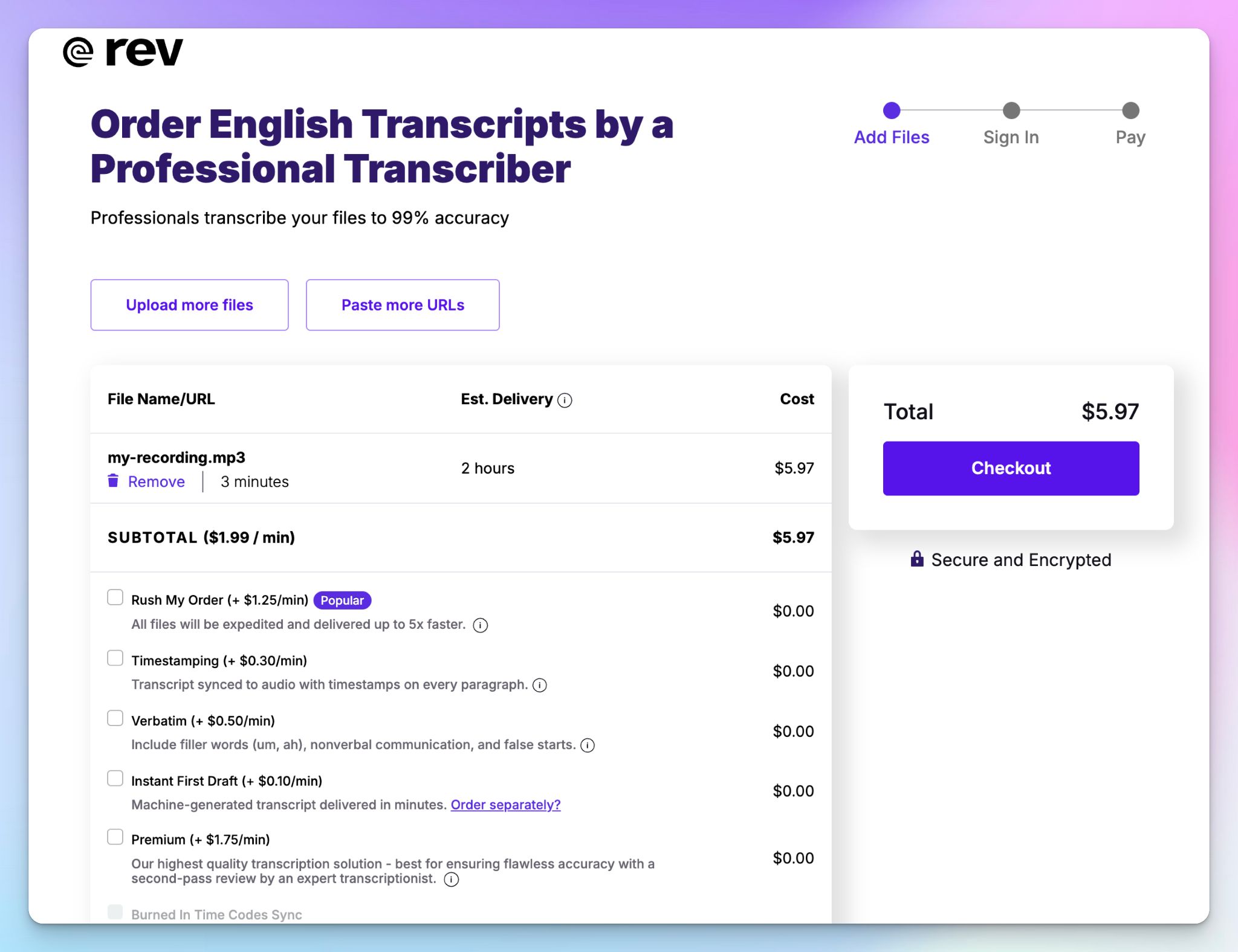 Rev doesn't have an AI audio transcriber in desktop