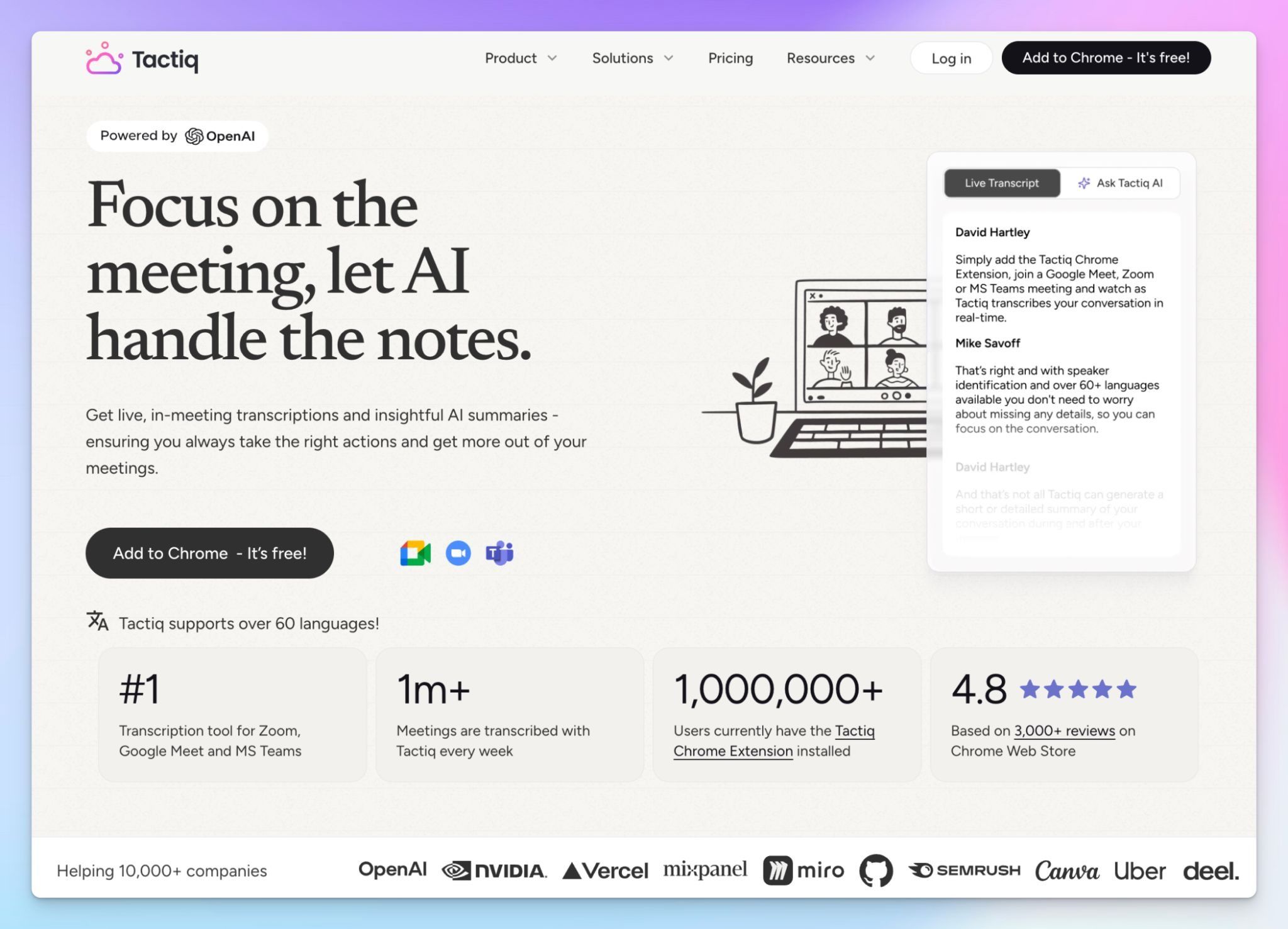 Tactiq is a bot-free AI meeting note taker for Microsoft Teams