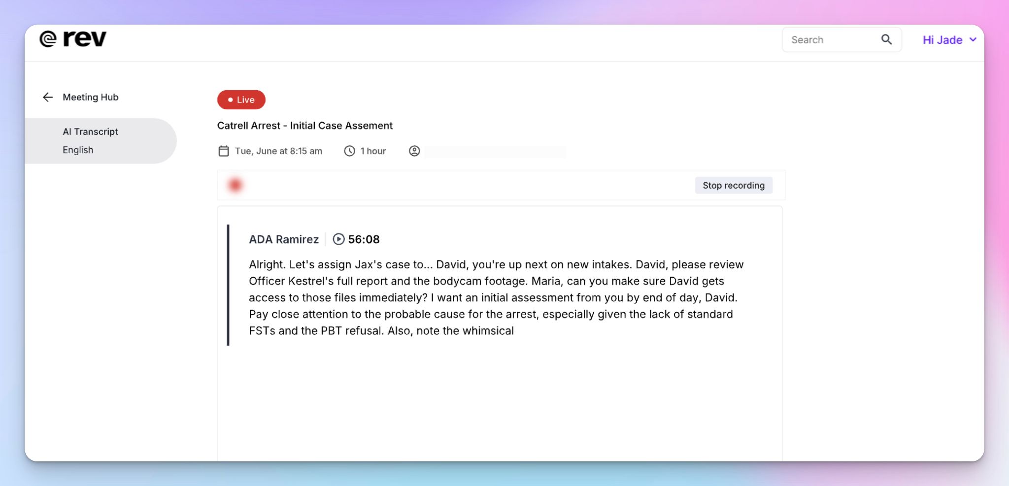 RevのAI議事録機能はリアルタイム文字起こしに対応