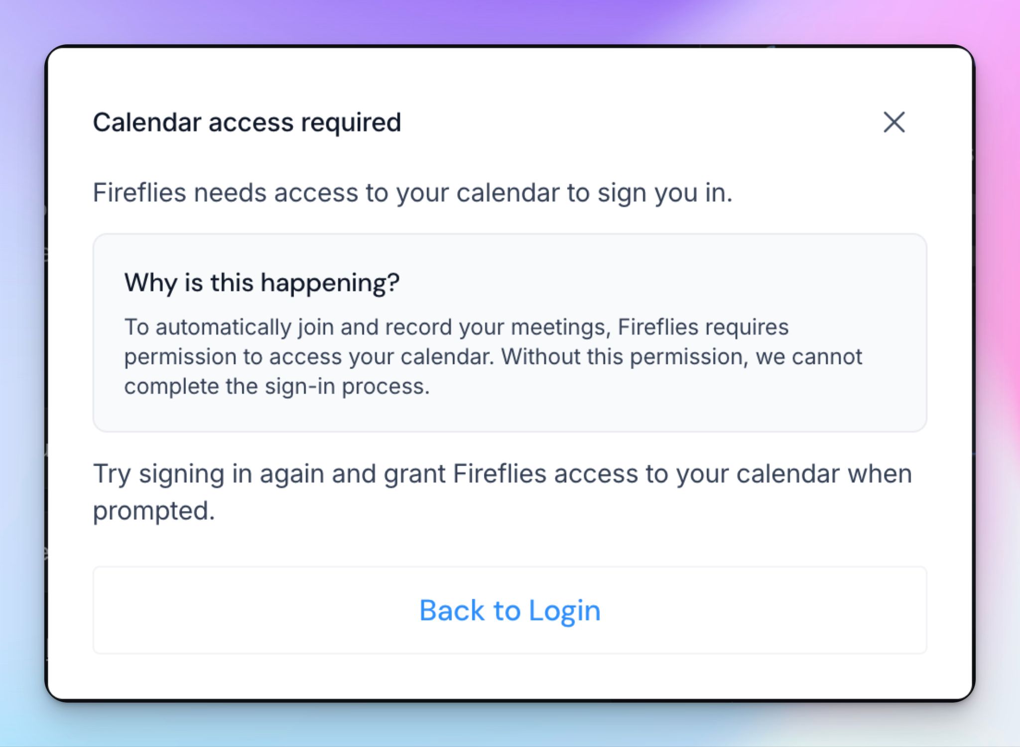 Fireflies needs calendar access to function