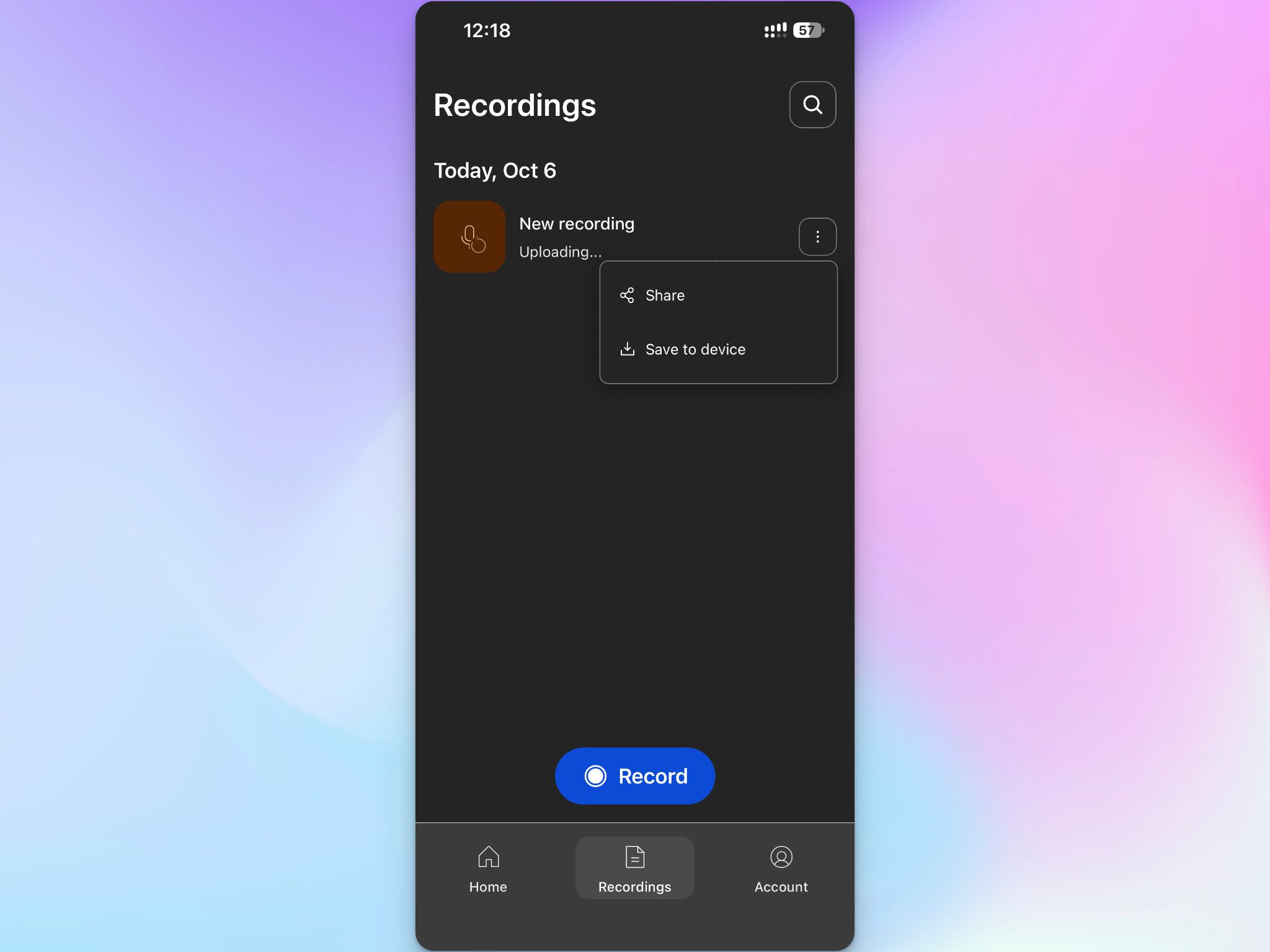 HappyScribe app records audio without signal