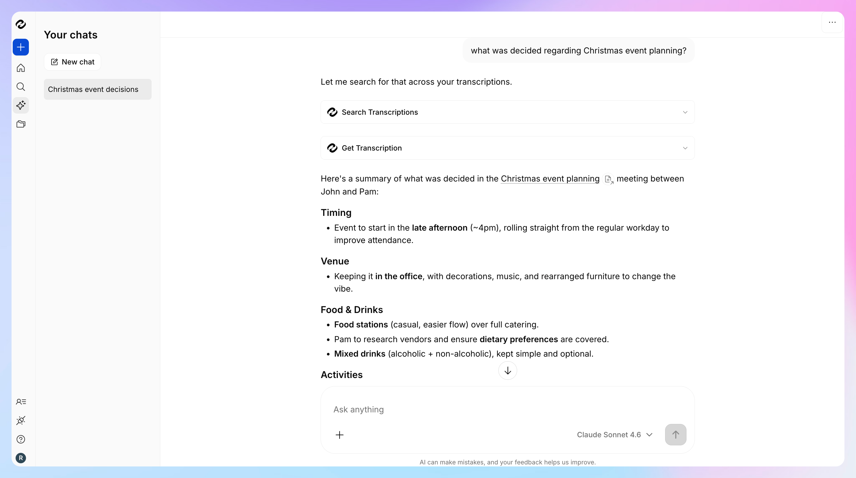 Query across your entire transcription library using HappyScribe AI Chat