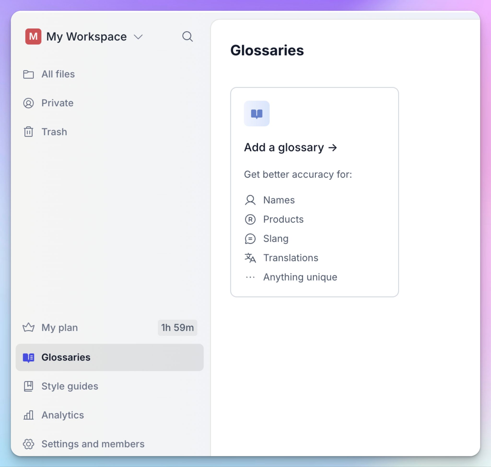Create custom glossaries with HappyScribe