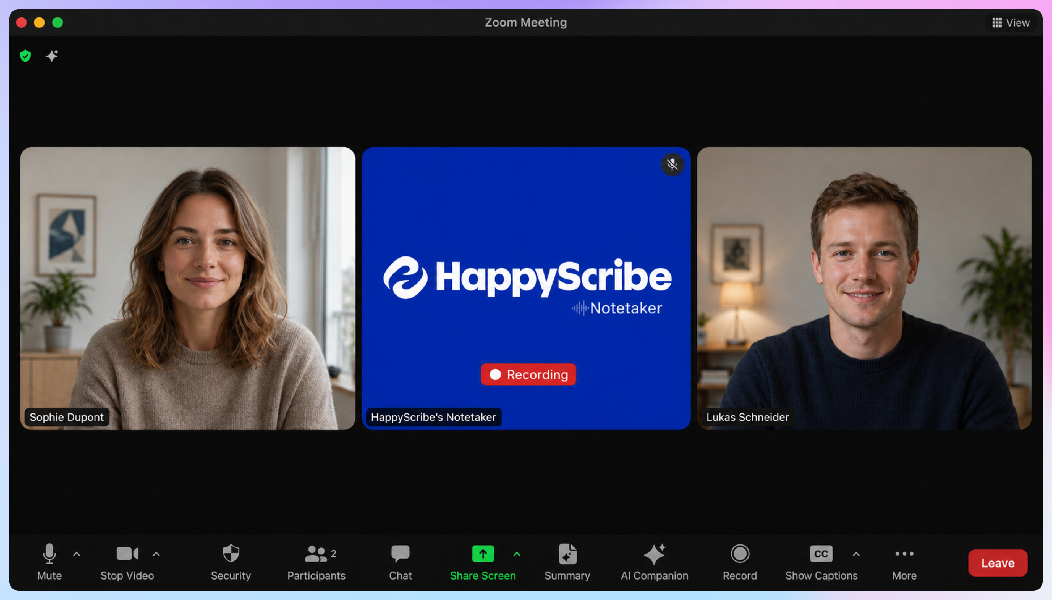 HappyScribe AI meeting note taker for Zoom