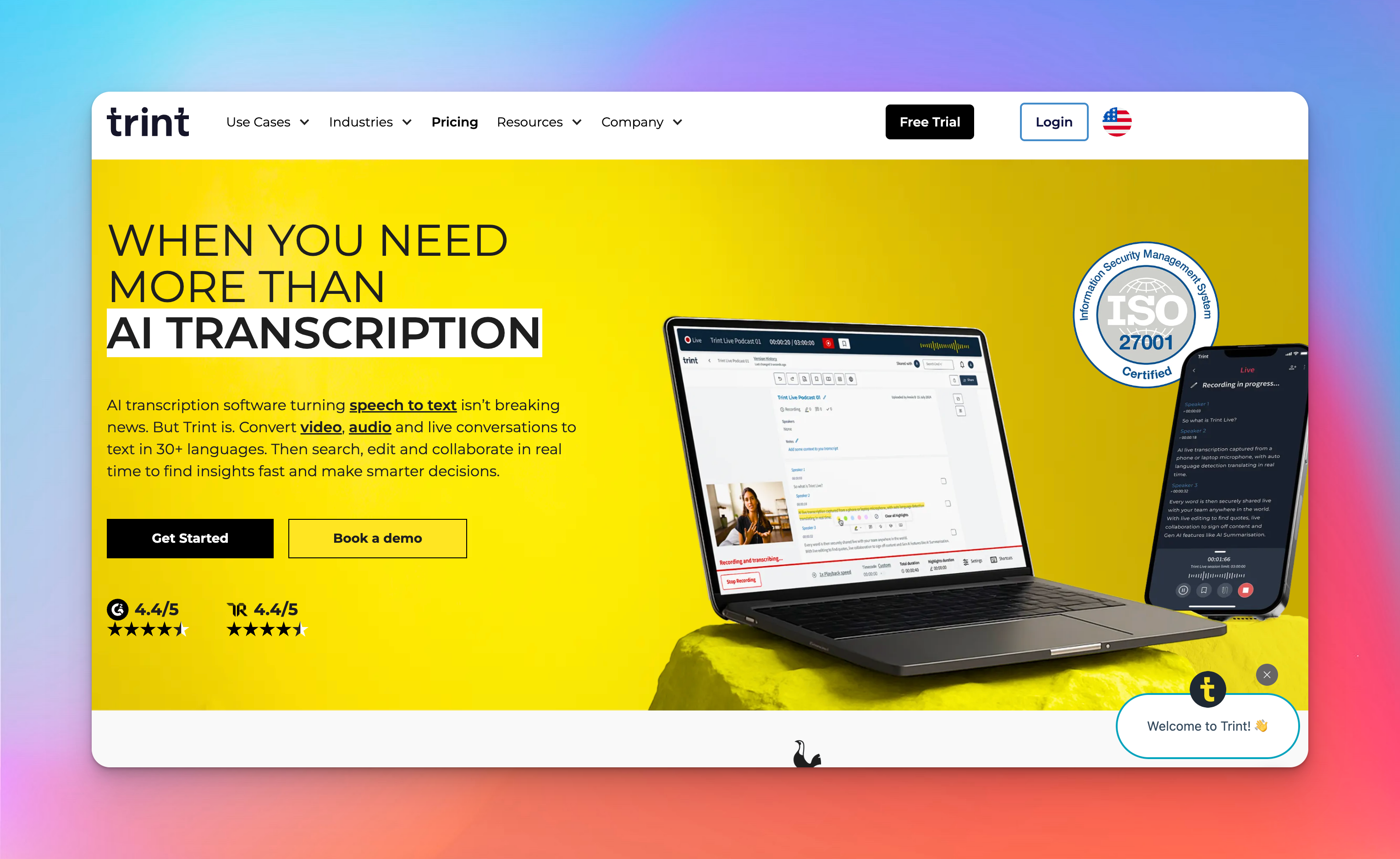 trint homepage screenshot