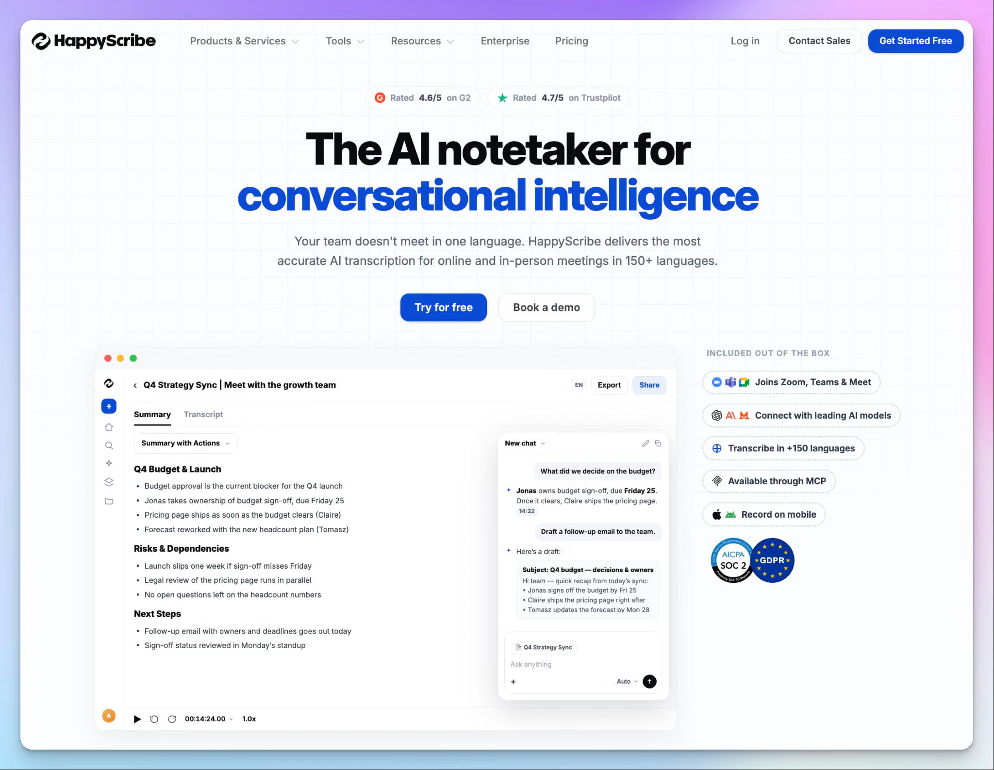 HappyScribe AI notetaker is ideal for product managers and product teams