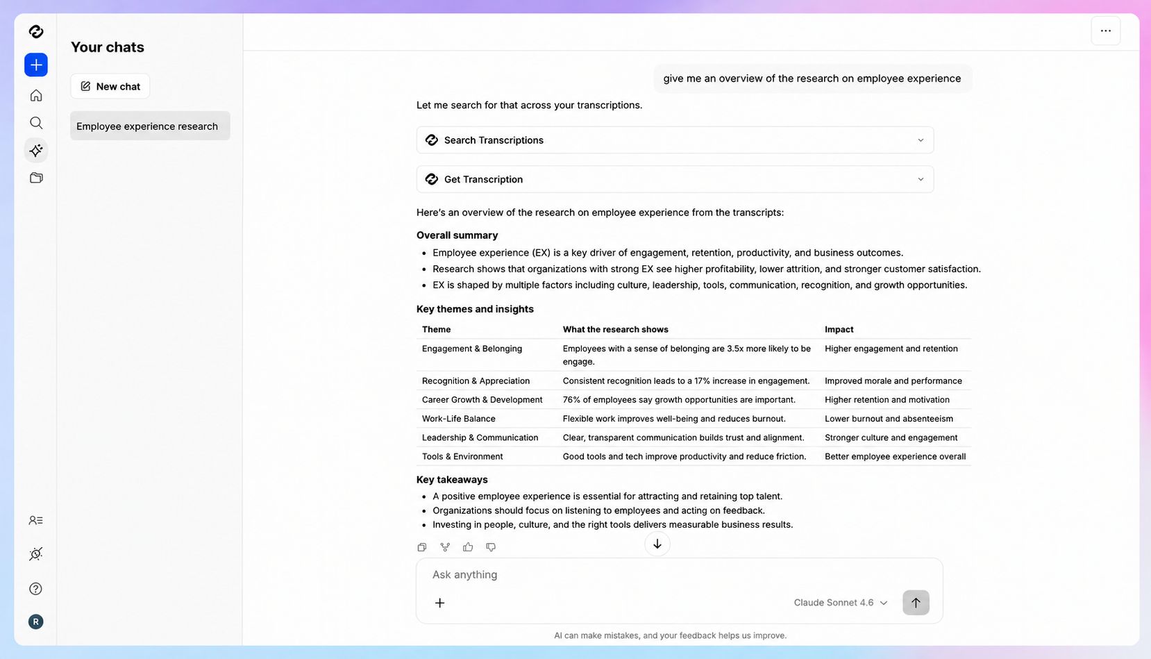 Query your entire transcription library using HappyScribe's AI Chat